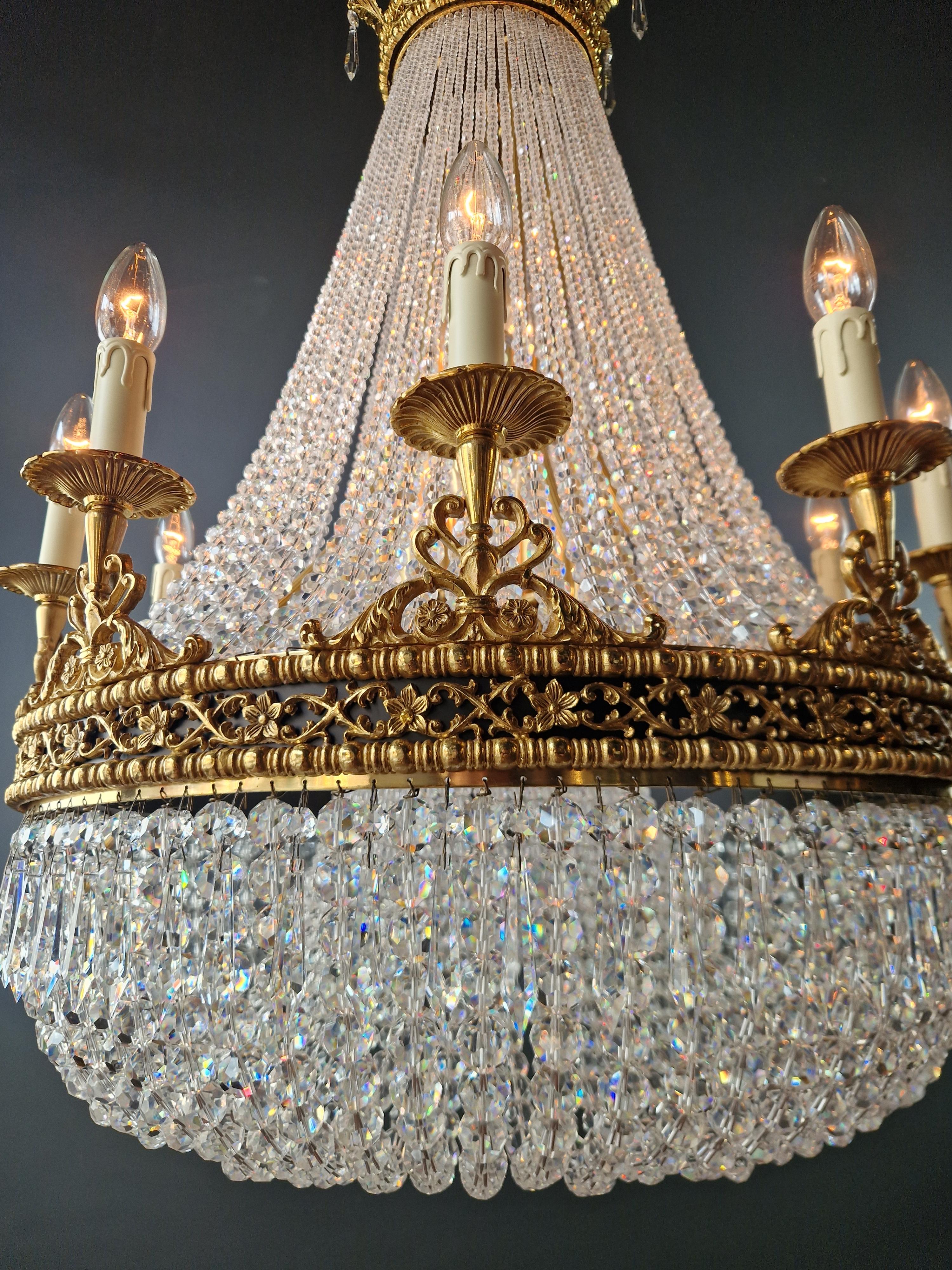 Messing Korb Empire Sac a Perle Kronleuchter Perlen Kristall Lüster Lampe Antike (21. Jahrhundert und zeitgenössisch) im Angebot
