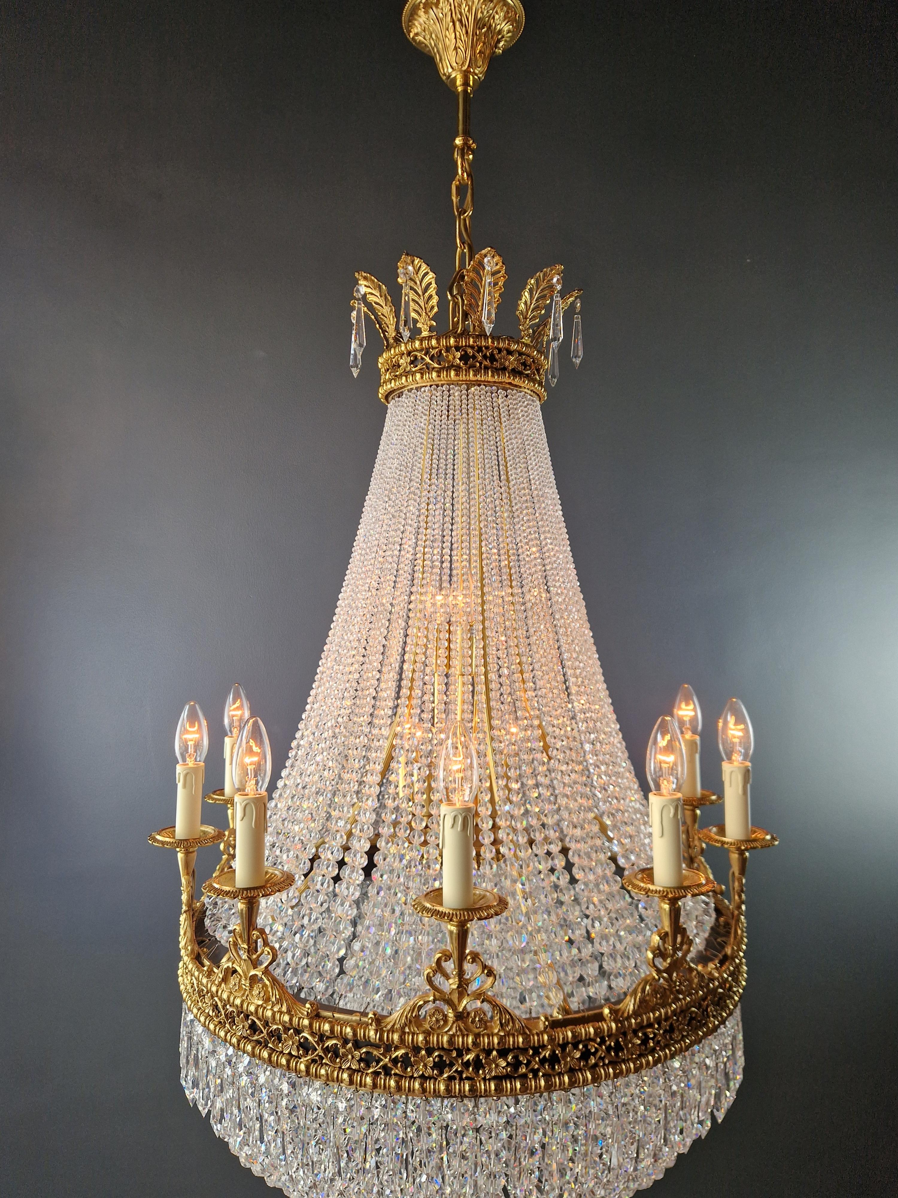 Brass Basket Empire Sac a Pearl Chandelier Beaded Crystal Lustre Lamp Antique For Sale 4