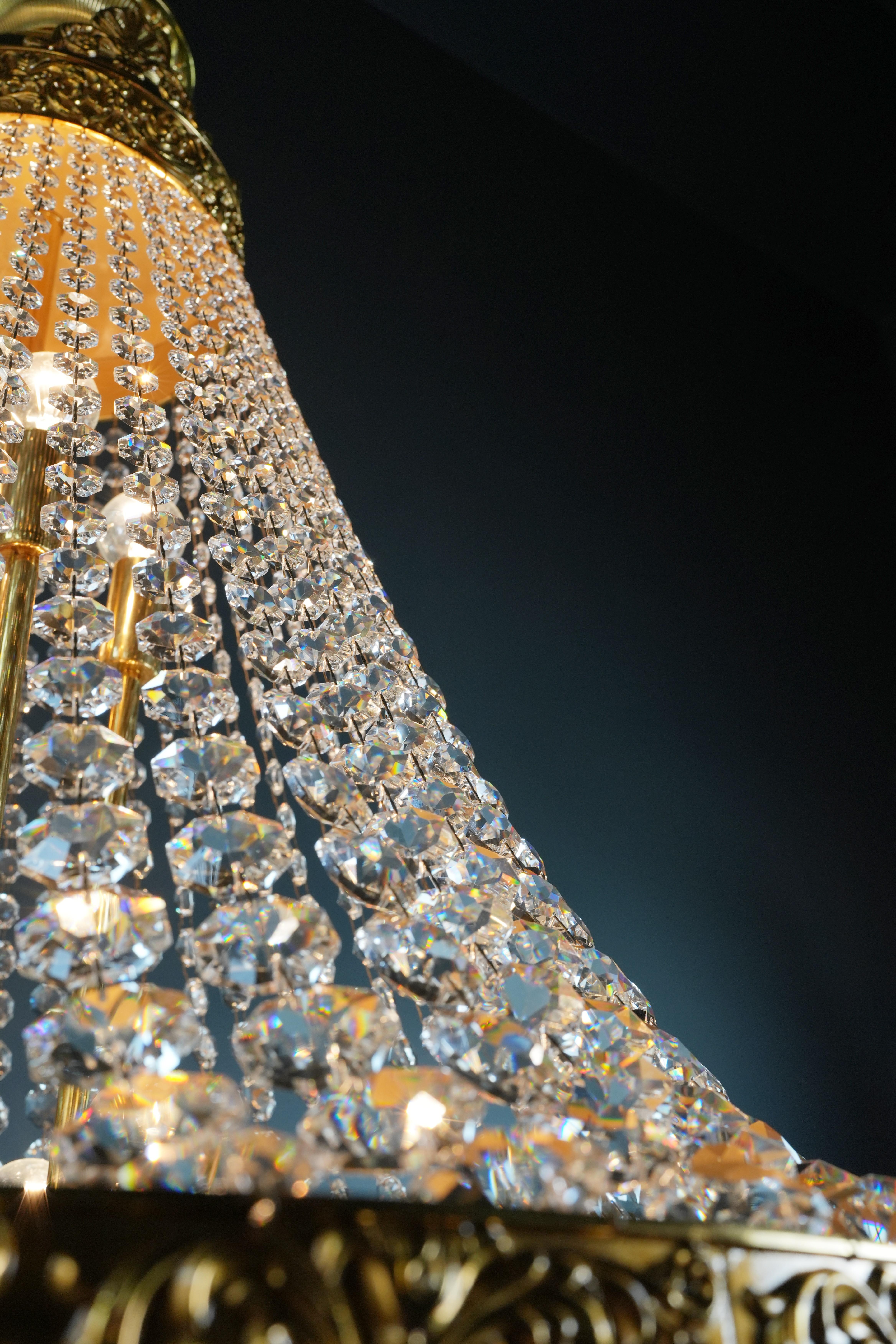 Messing Korb Empire Sac a Perle Kronleuchter Kristall Lüster Lampe Antik Gold 2 (21. Jahrhundert und zeitgenössisch) im Angebot