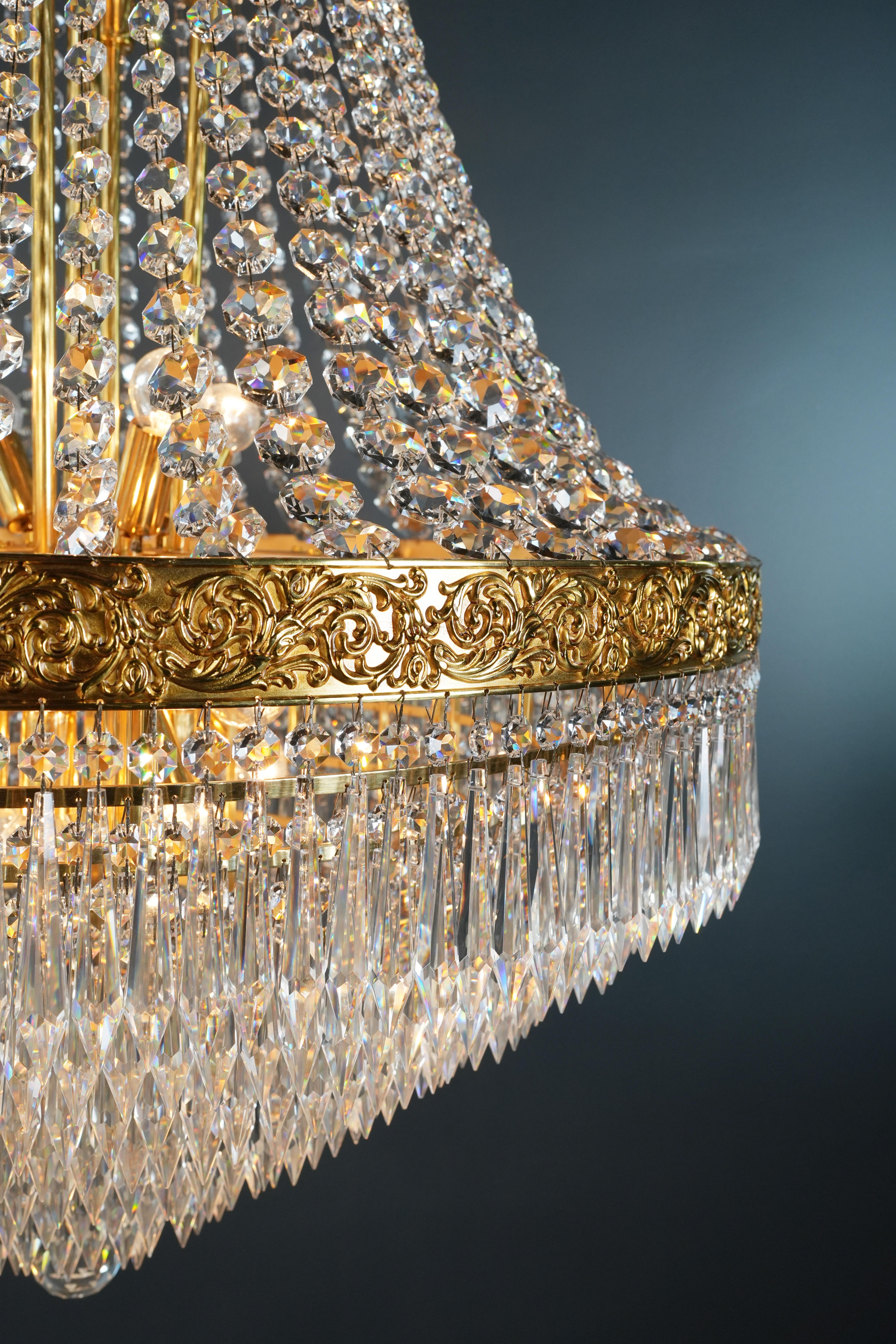 Messing Korb Empire Sac a Perle Kronleuchter Kristall Lüster Lampe Antik Gold 2 im Angebot 1