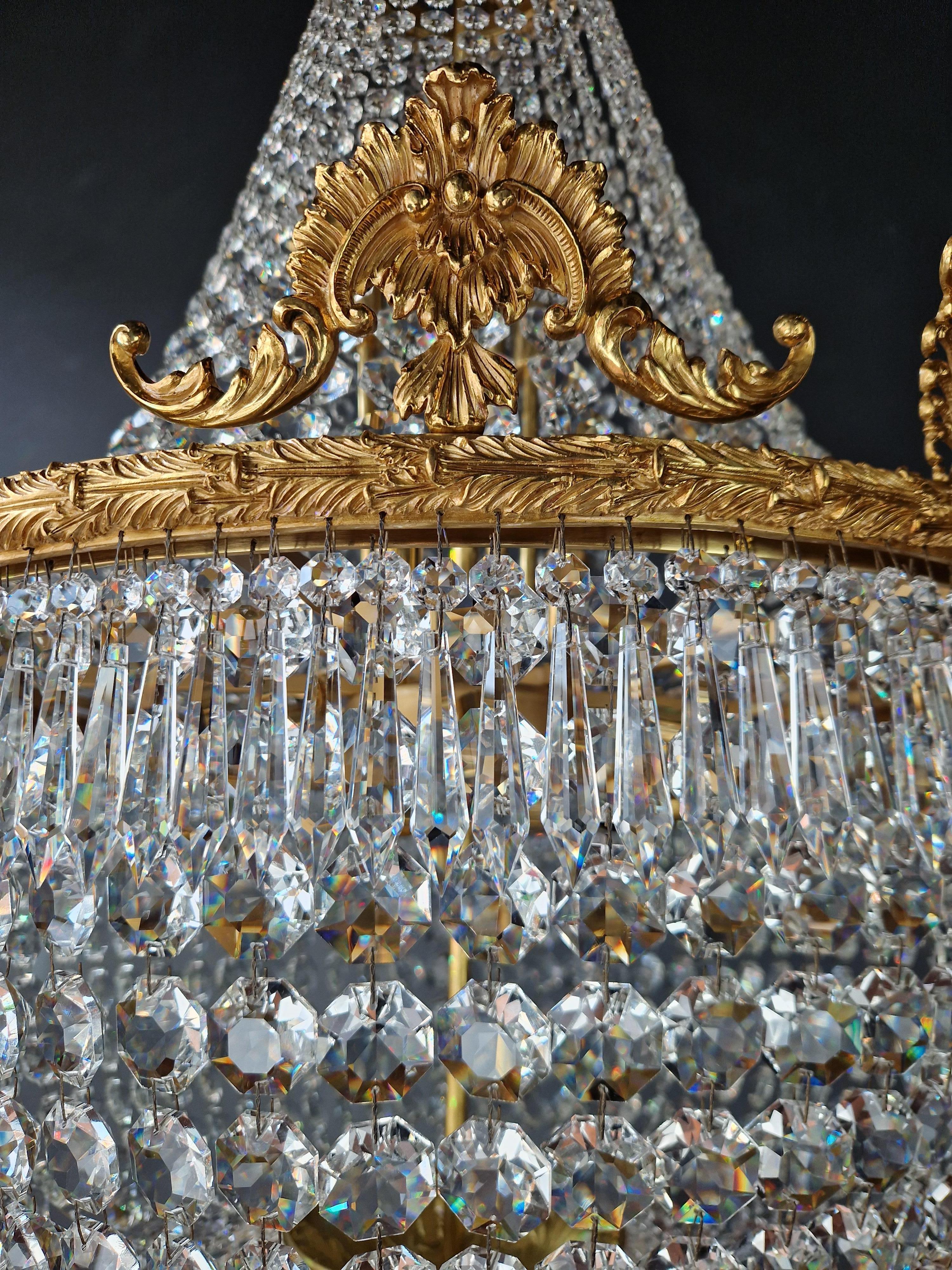 Korb Empire Sac a Perlen-Kronleuchter Kristall-Lüster-Lampe, antik, Gold im Angebot 6