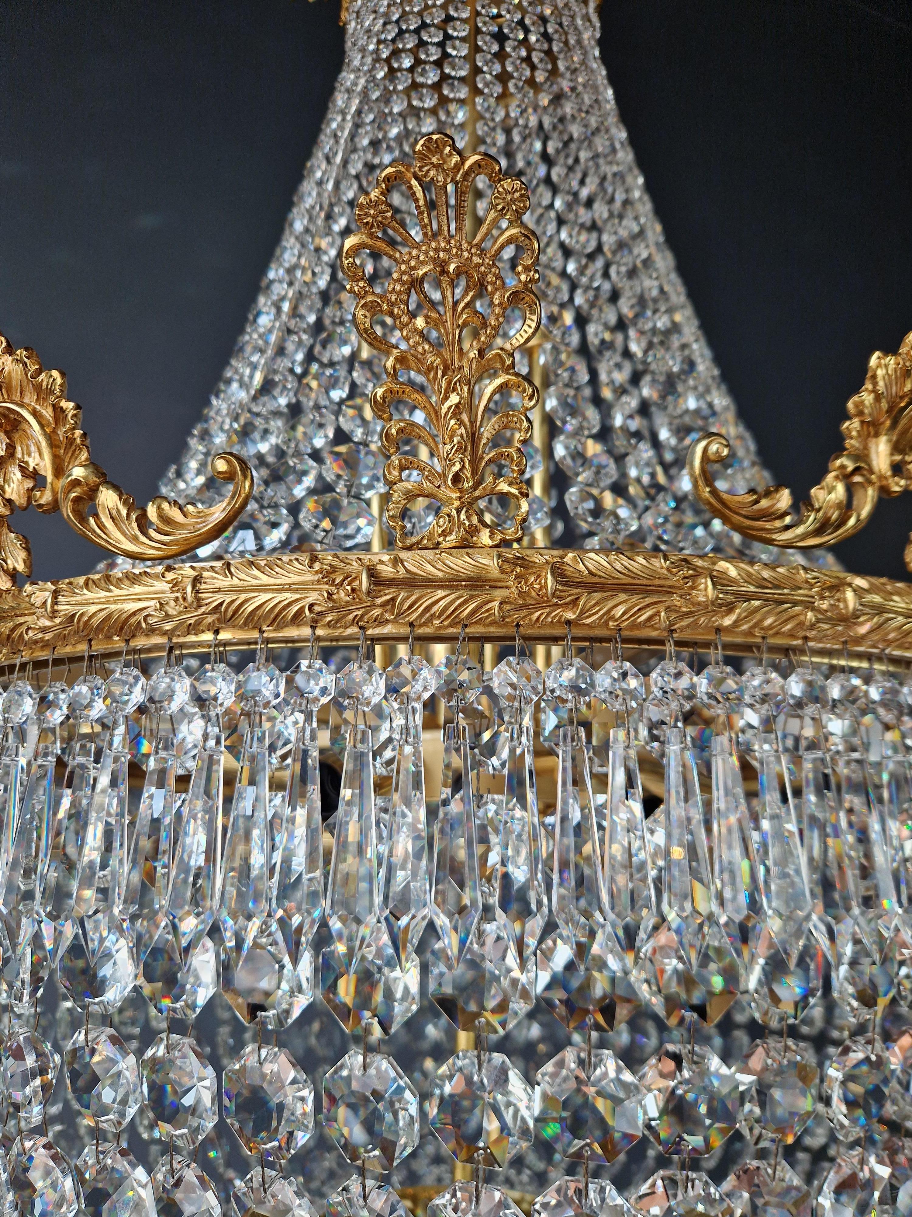 Korb Empire Sac a Perlen-Kronleuchter Kristall-Lüster-Lampe, antik, Gold im Angebot 7