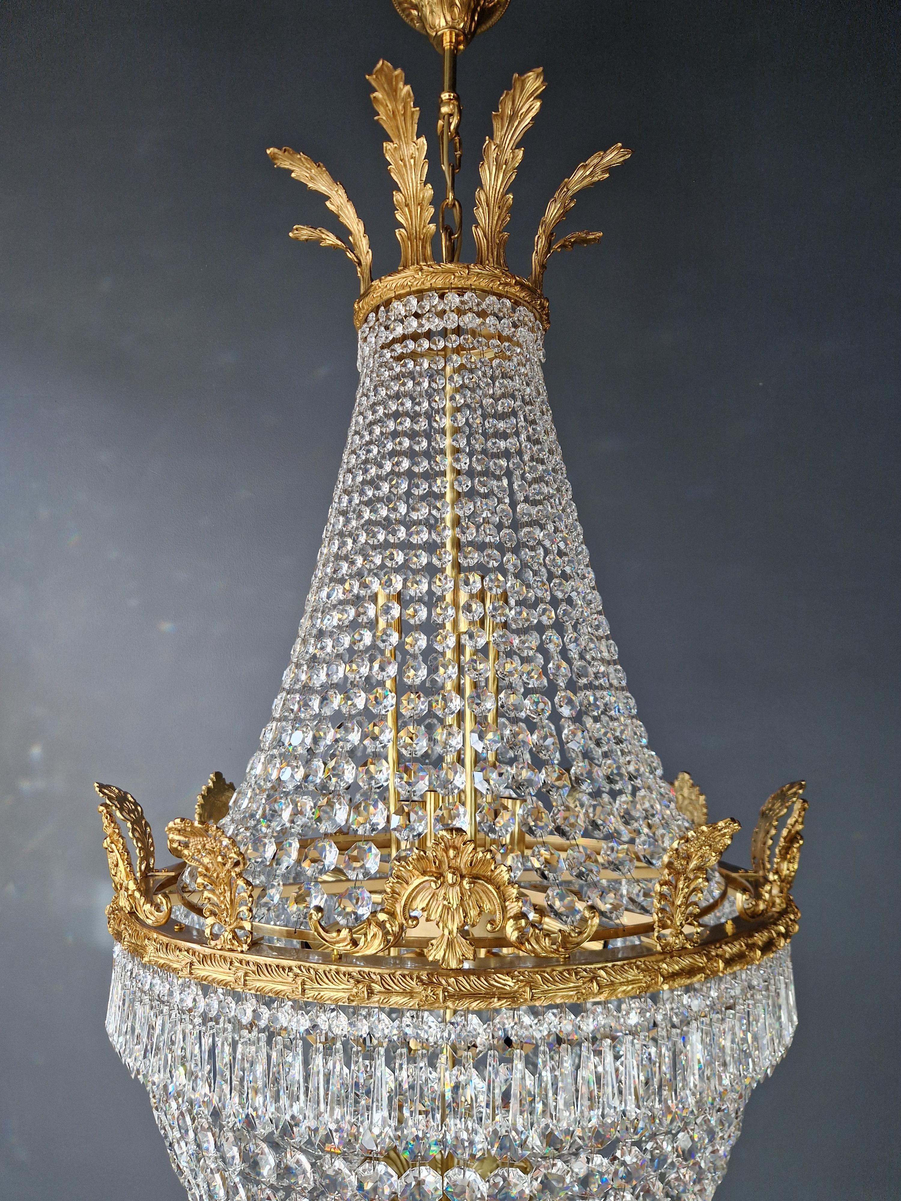 Brass Basket Empire Sac a Pearl Chandelier Crystal Lustre Lamp Antique Gold For Sale 4