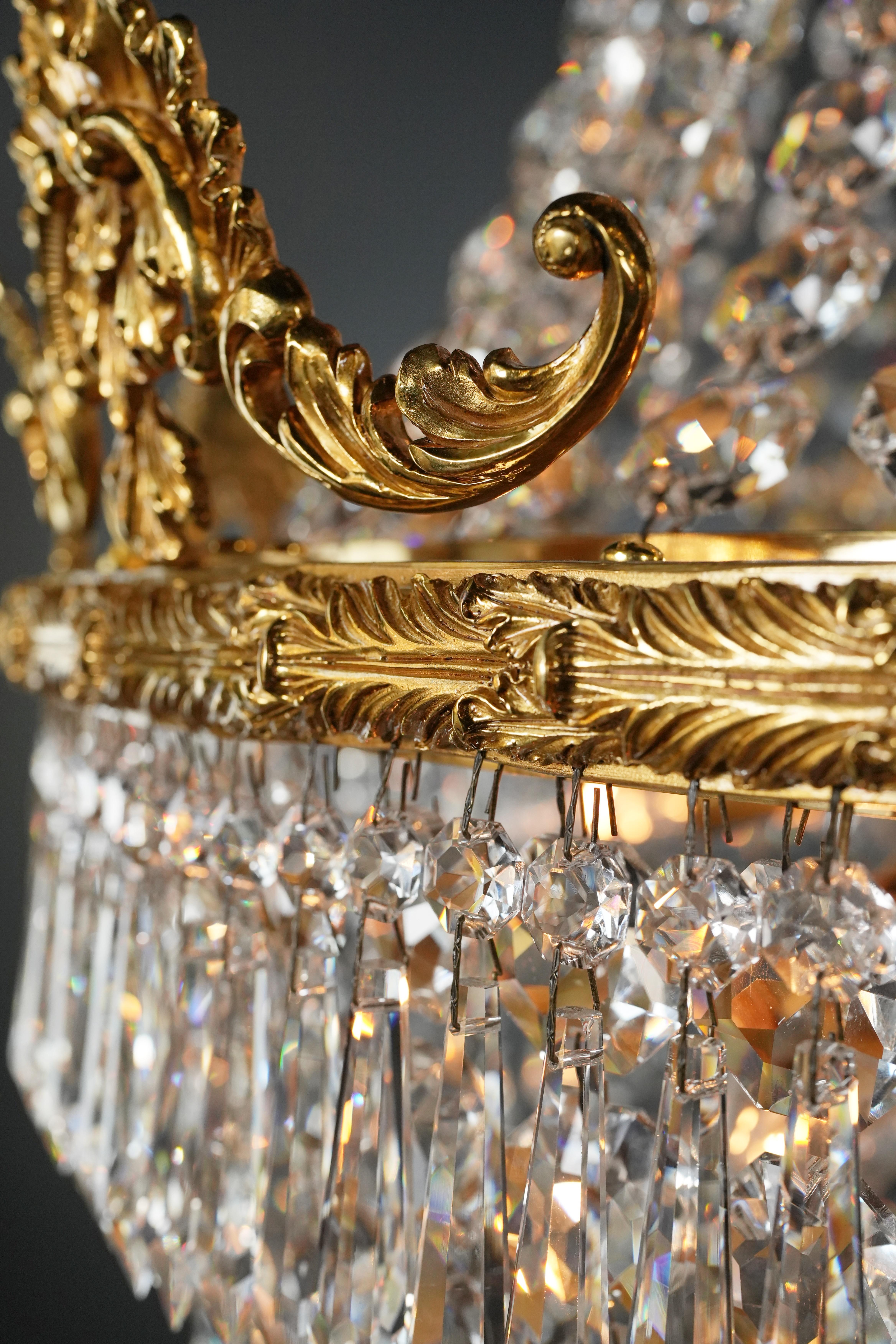Korb Empire Sac a Perlen-Kronleuchter Kristall-Lüster-Lampe, antik, Gold im Angebot 8