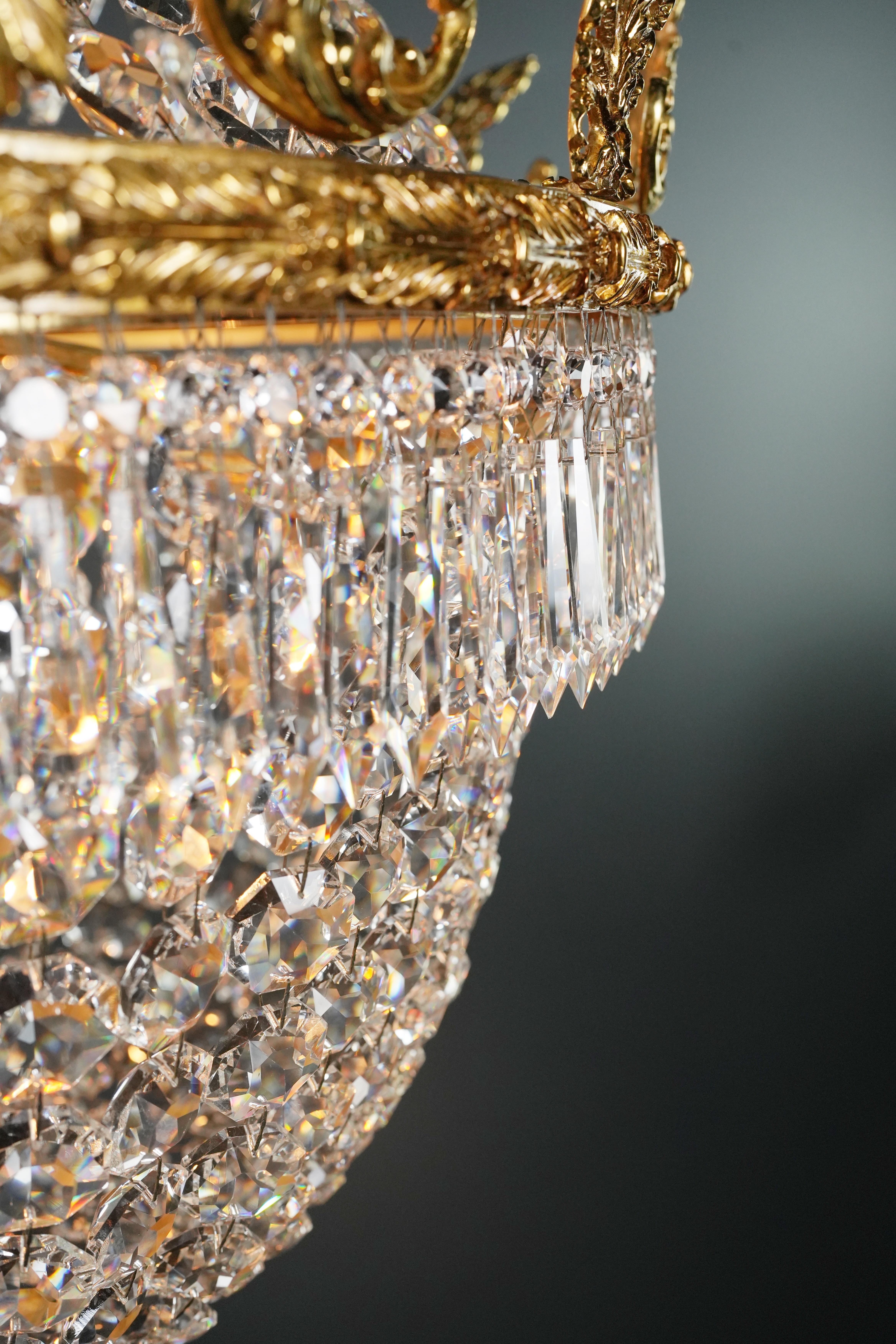 Korb Empire Sac a Perlen-Kronleuchter Kristall-Lüster-Lampe, antik, Gold im Angebot 10