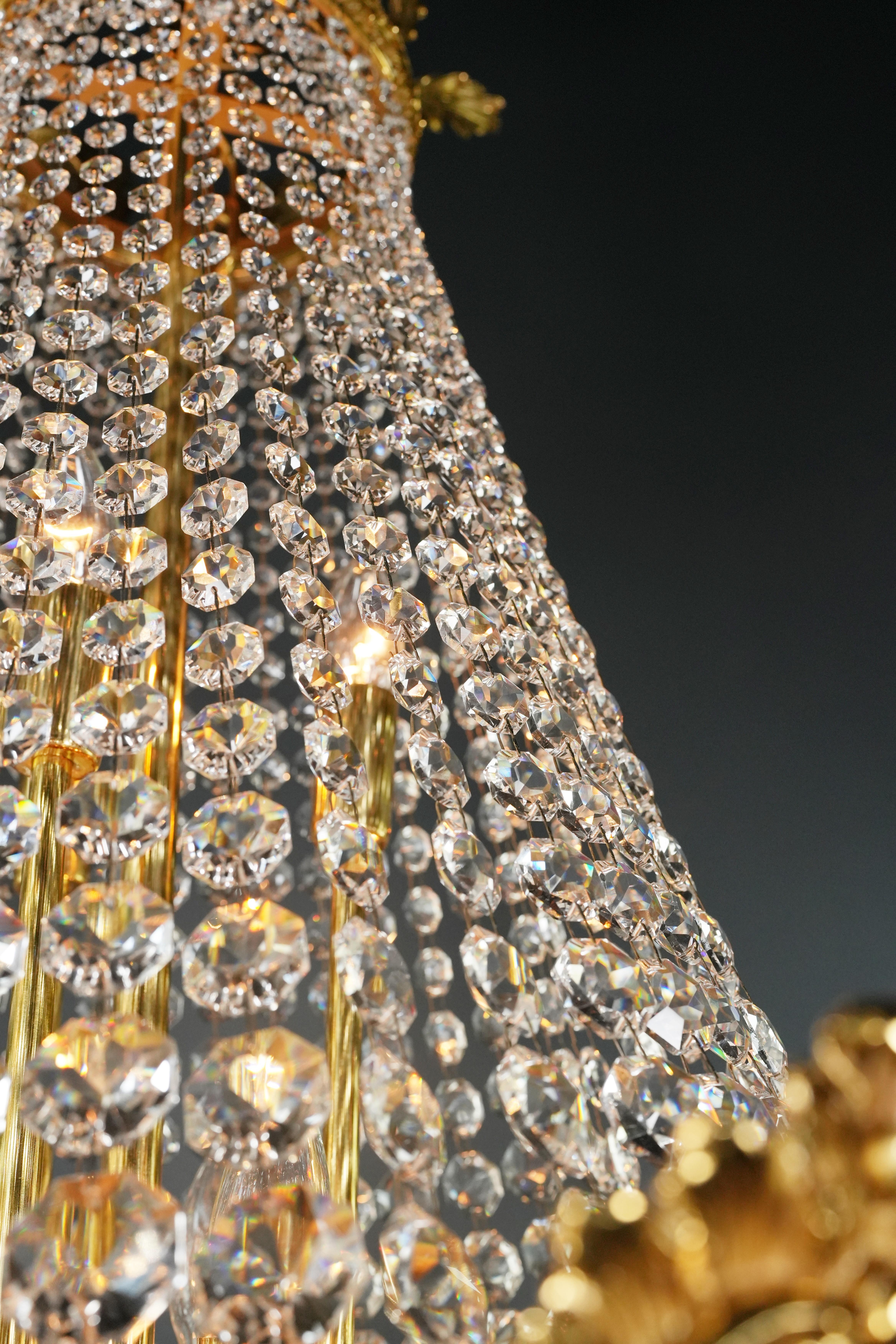 Korb Empire Sac a Perlen-Kronleuchter Kristall-Lüster-Lampe, antik, Gold im Angebot 11