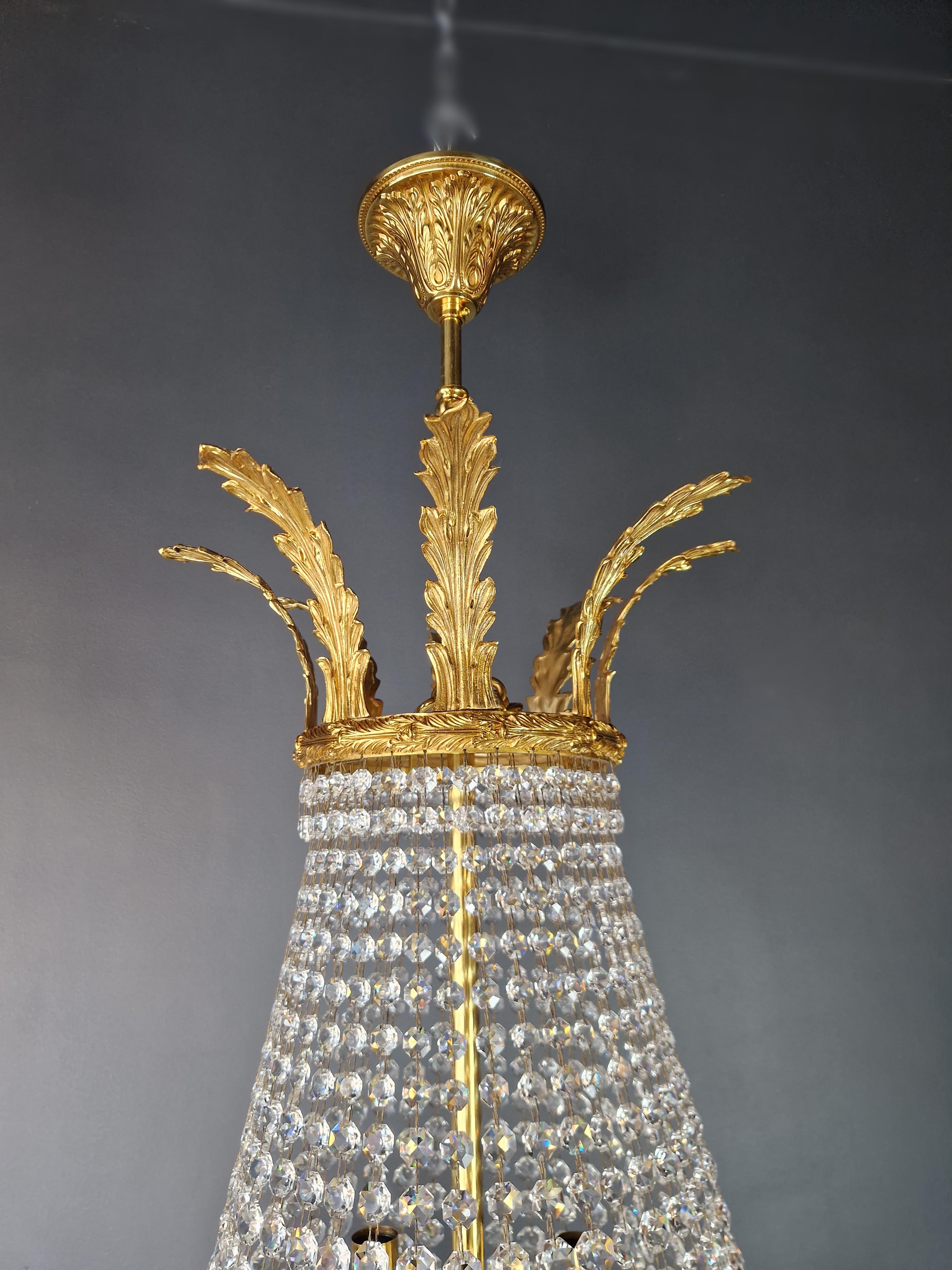 Brass Basket Empire Sac a Pearl Chandelier Crystal Lustre Lamp Antique Gold For Sale 5