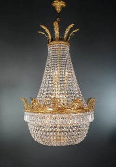 Brass Basket Empire Sac a Pearl Chandelier Crystal Lustre Lamp Antique Gold