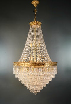 Brass Basket Empire Sac a Pearl Chandelier Crystal Lustre Lamp Antique Gold