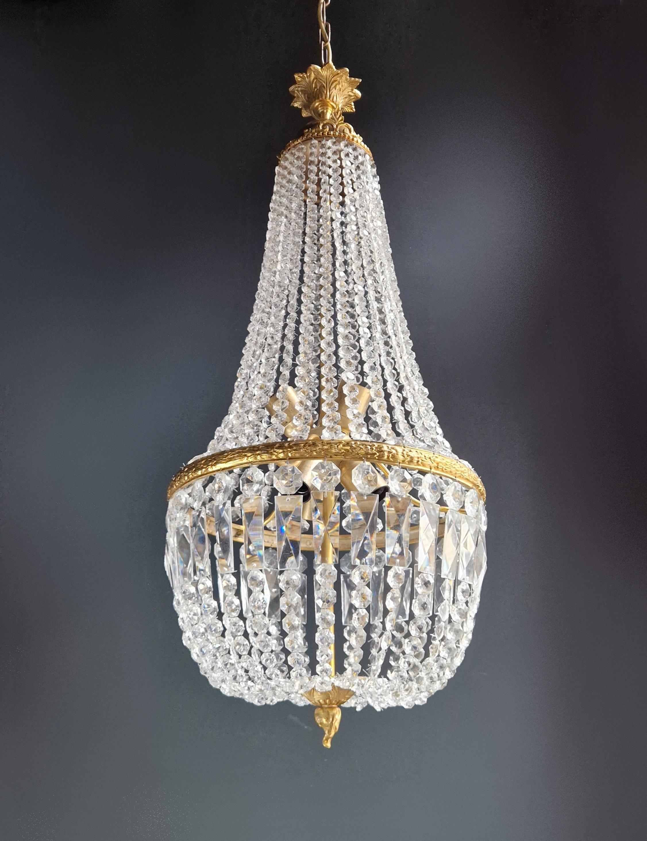 Korb Empire Sac a Perlen-Kronleuchter Kristall-Lüster-Lampe, antik, Gold (Europäisch) im Angebot