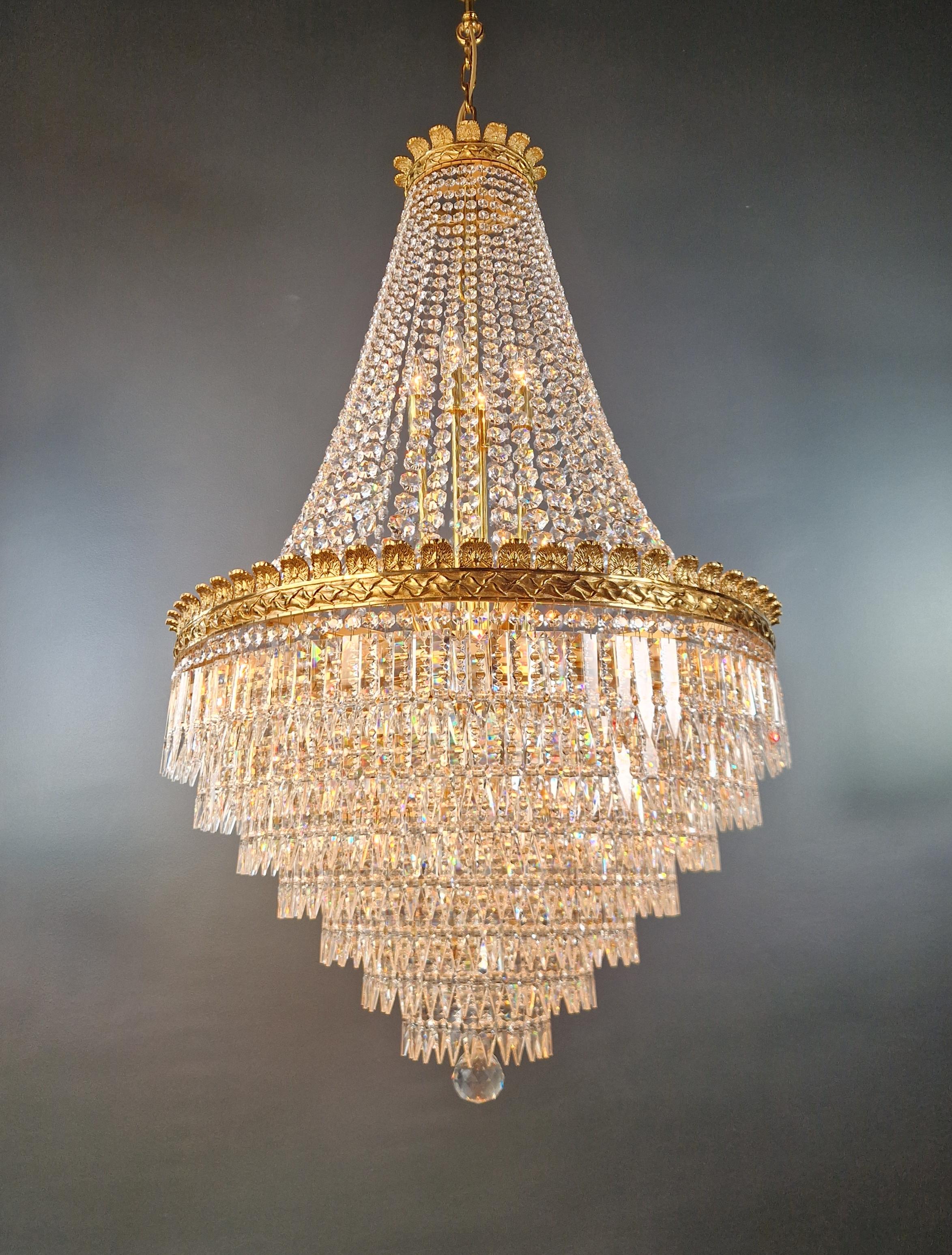 Korb Empire Sac a Perlen-Kronleuchter Kristall-Lüster-Lampe, antik, Gold (Handgeknüpft) im Angebot