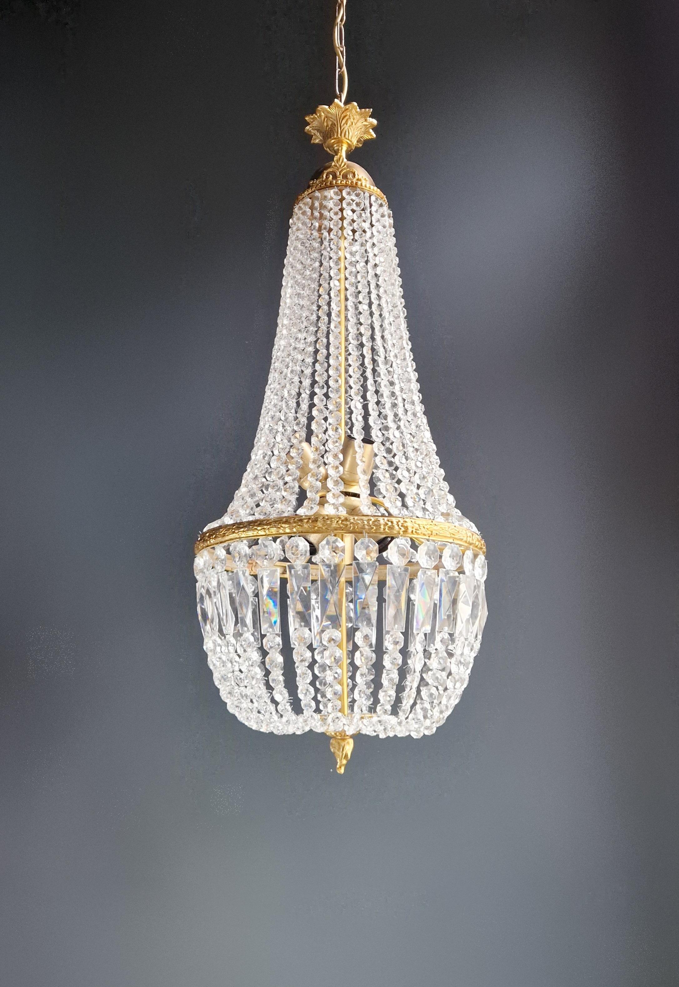 Noué à la main Lampe panier en laiton Empire Sac a Pearl Chandelier Crystal Lustre en or ancien en vente