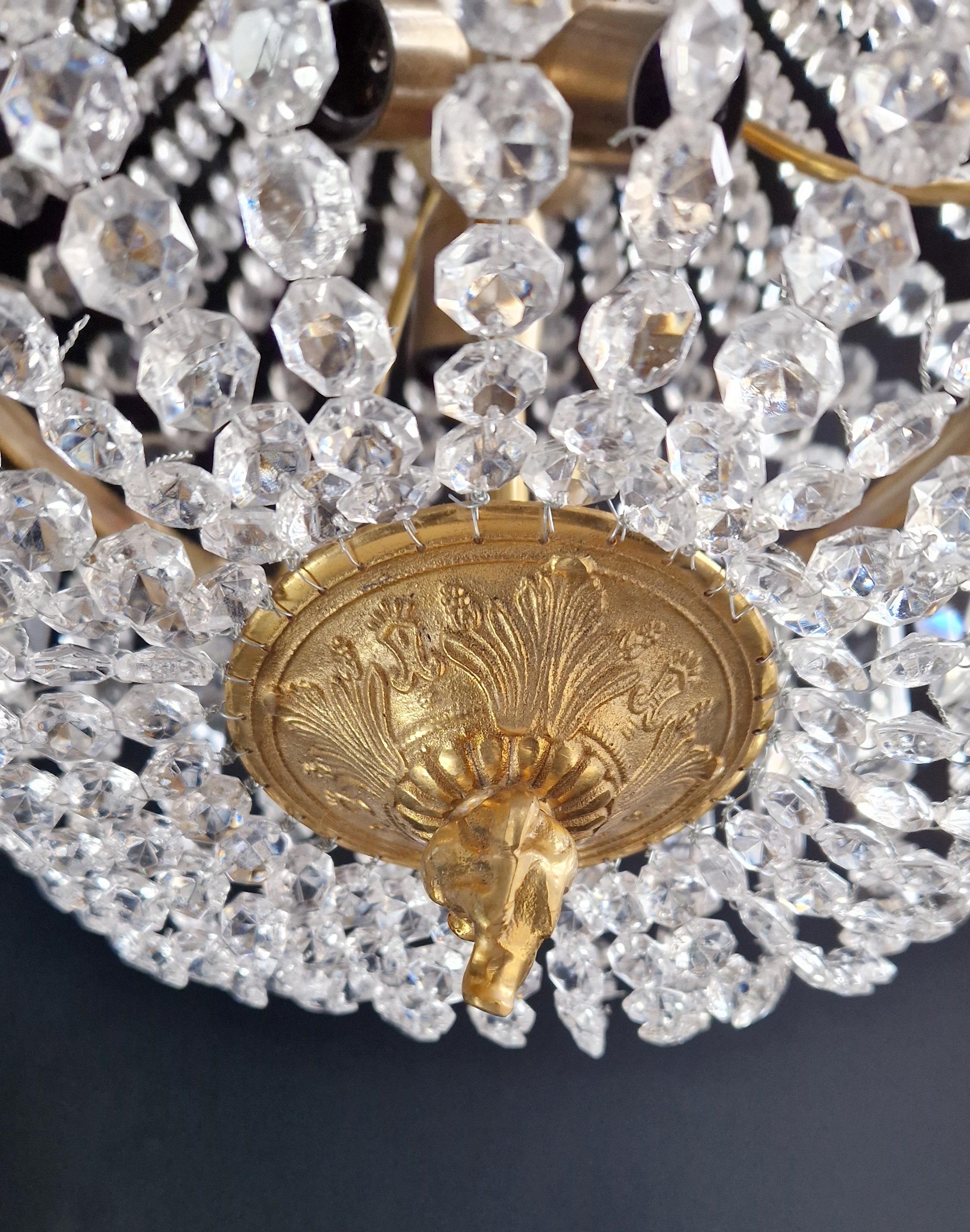 XXIe siècle et contemporain Lampe panier en laiton Empire Sac a Pearl Chandelier Crystal Lustre en or ancien en vente