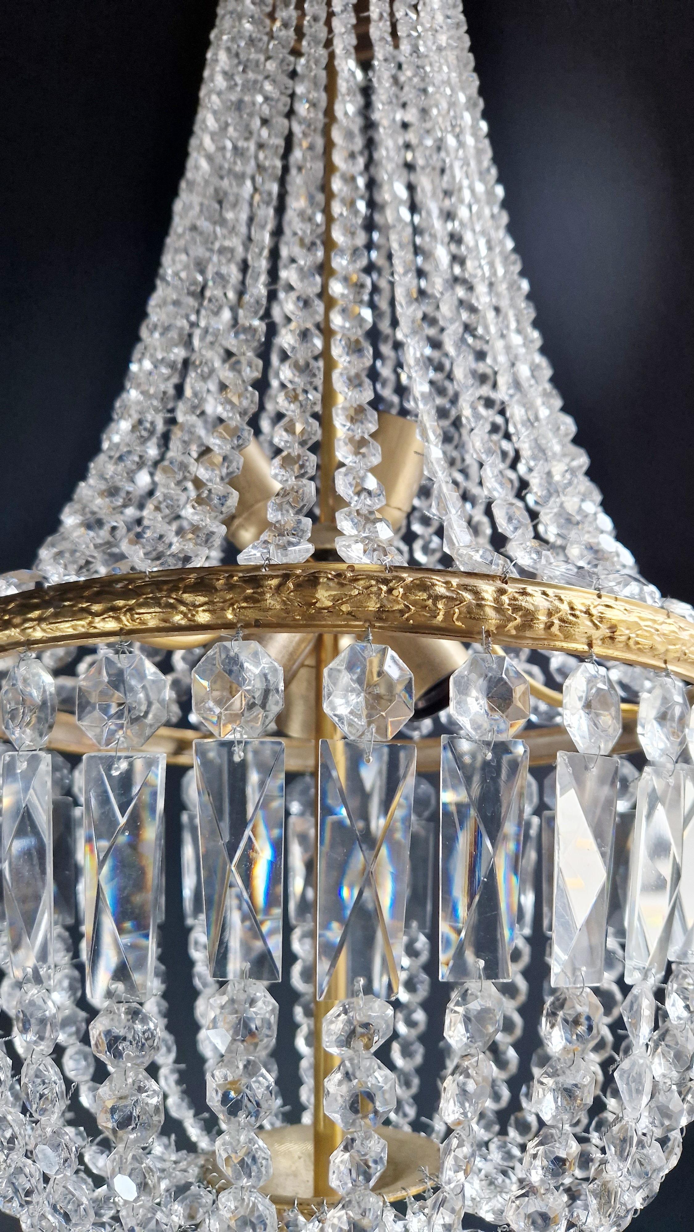 Korb Empire Sac a Perlen-Kronleuchter Kristall-Lüster-Lampe, antik, Gold (Messing) im Angebot