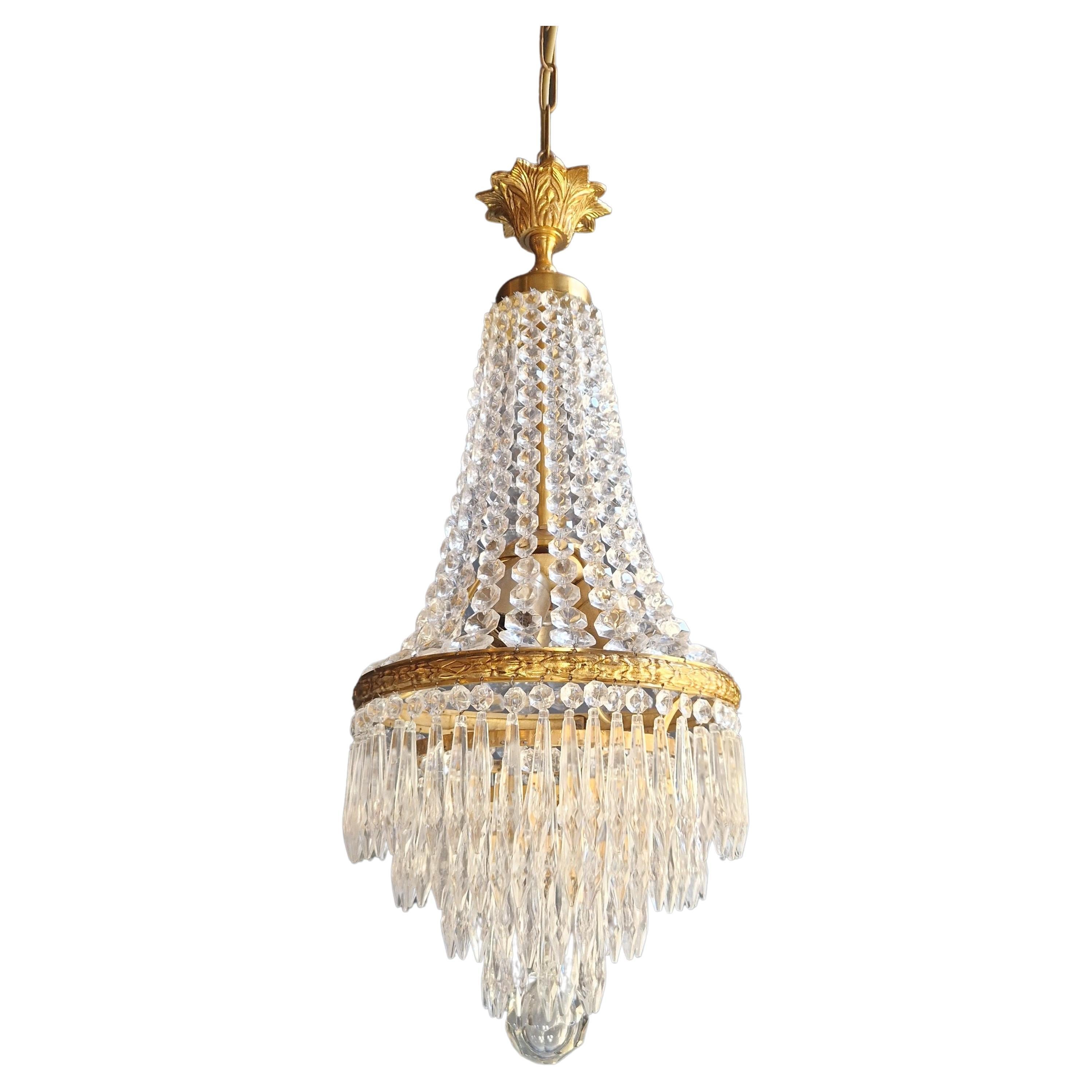 Fine Brass Empire Sac a Pearl Chandelier Crystal Lustre Ceiling Lamp Antique  For Sale at 1stDibs | plafonnier fin