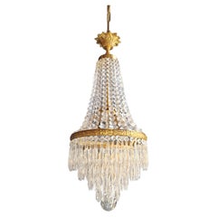 Brass Basket Empire Sac a Pearl Chandelier Crystal Lustre Lamp Antique Gold