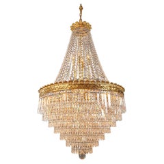 Brass Basket Empire Sac a Pearl Chandelier Crystal Lustre Lamp Antique Gold