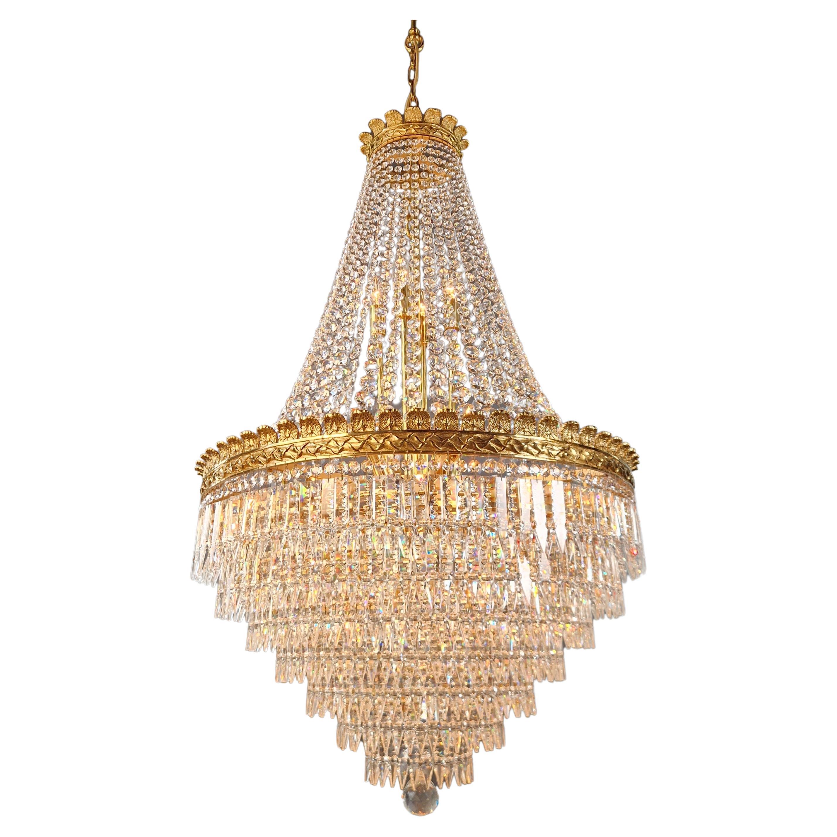 Cesta de Latón Imperio Sac a Pearl Lámpara de Cristal Lustre Oro Antiguo