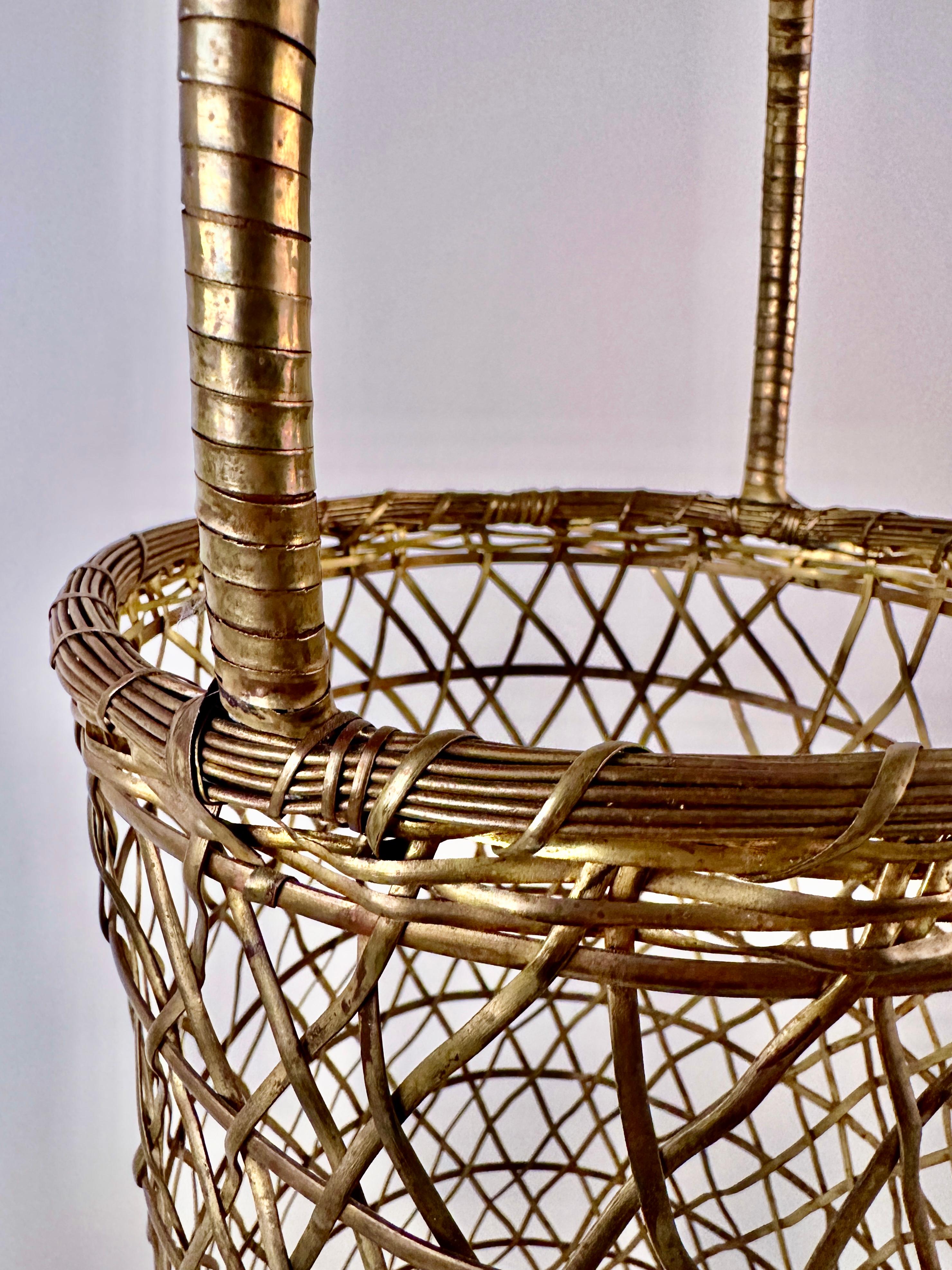 Brass Basket Weave Umbrella Stand For Sale 2