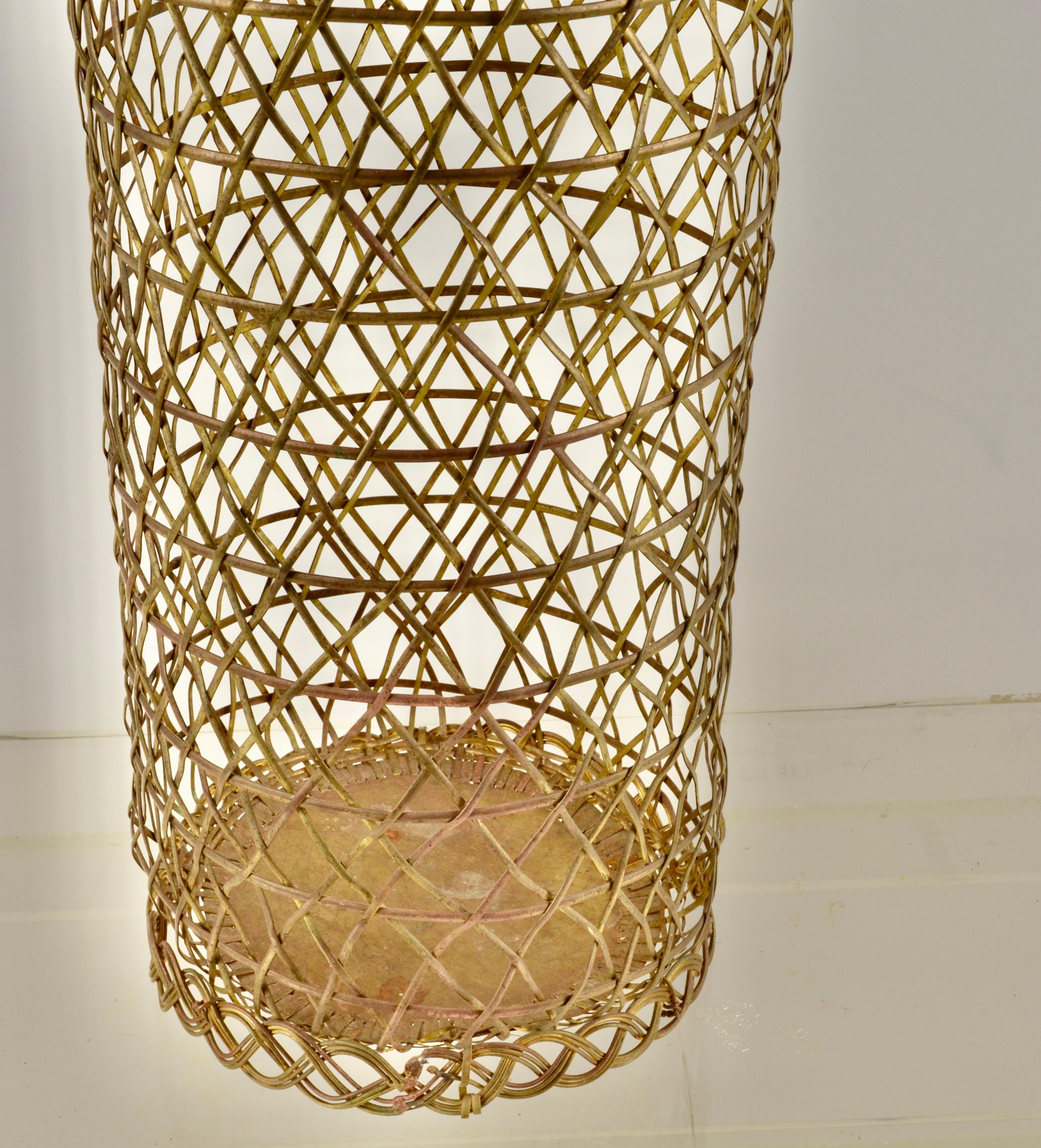 Unknown Brass Basket Weave Umbrella Stand For Sale