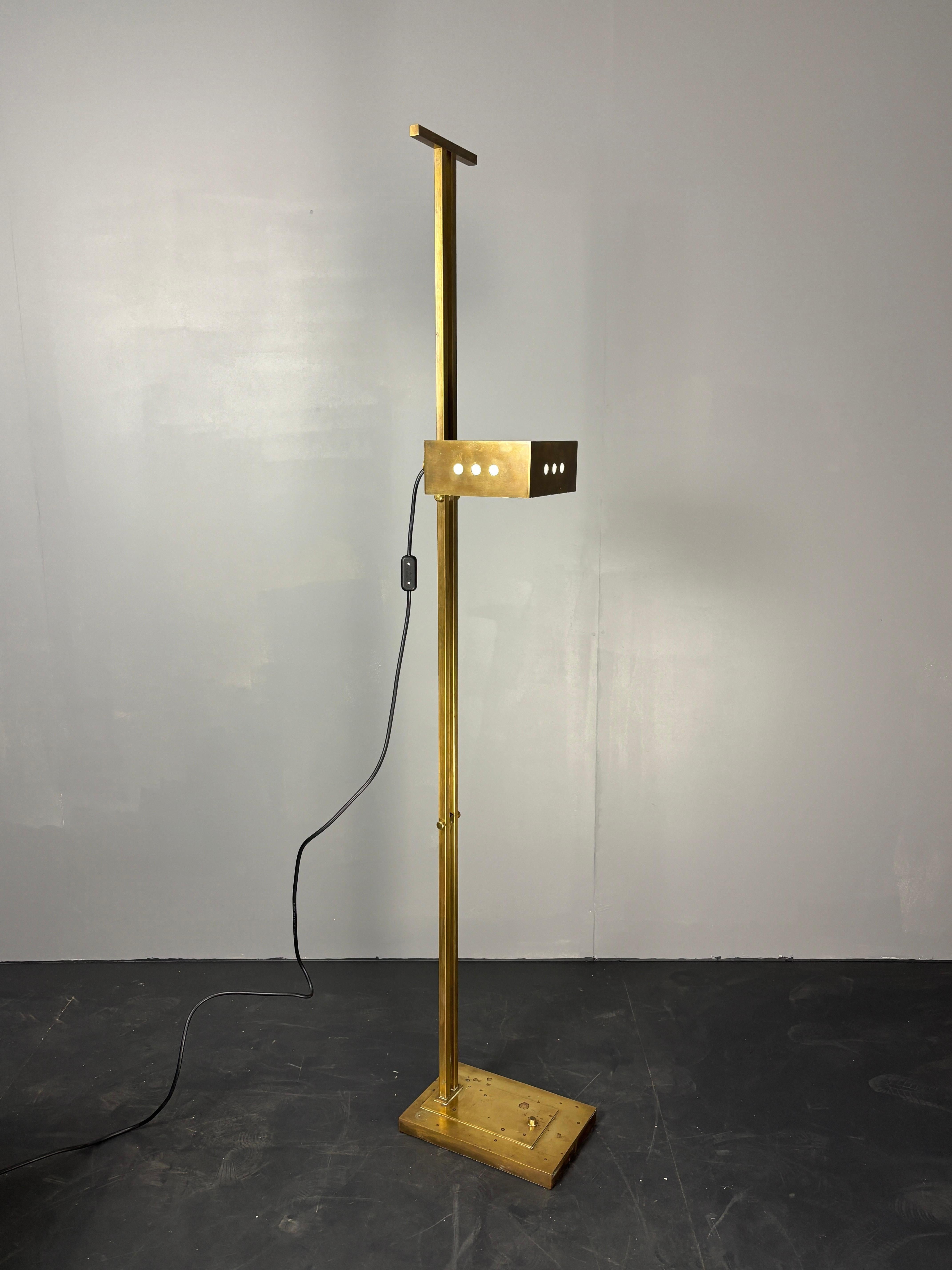 Hungarian Brass Bauhaus Art Deco adjustable floor lamp in the style of Marcel Breuer For Sale