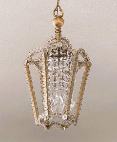 Kristallglas-Blumenanhänger-Laterne mit Messingperlen von Emil Stejnar, Österreich, 1950er Jahre