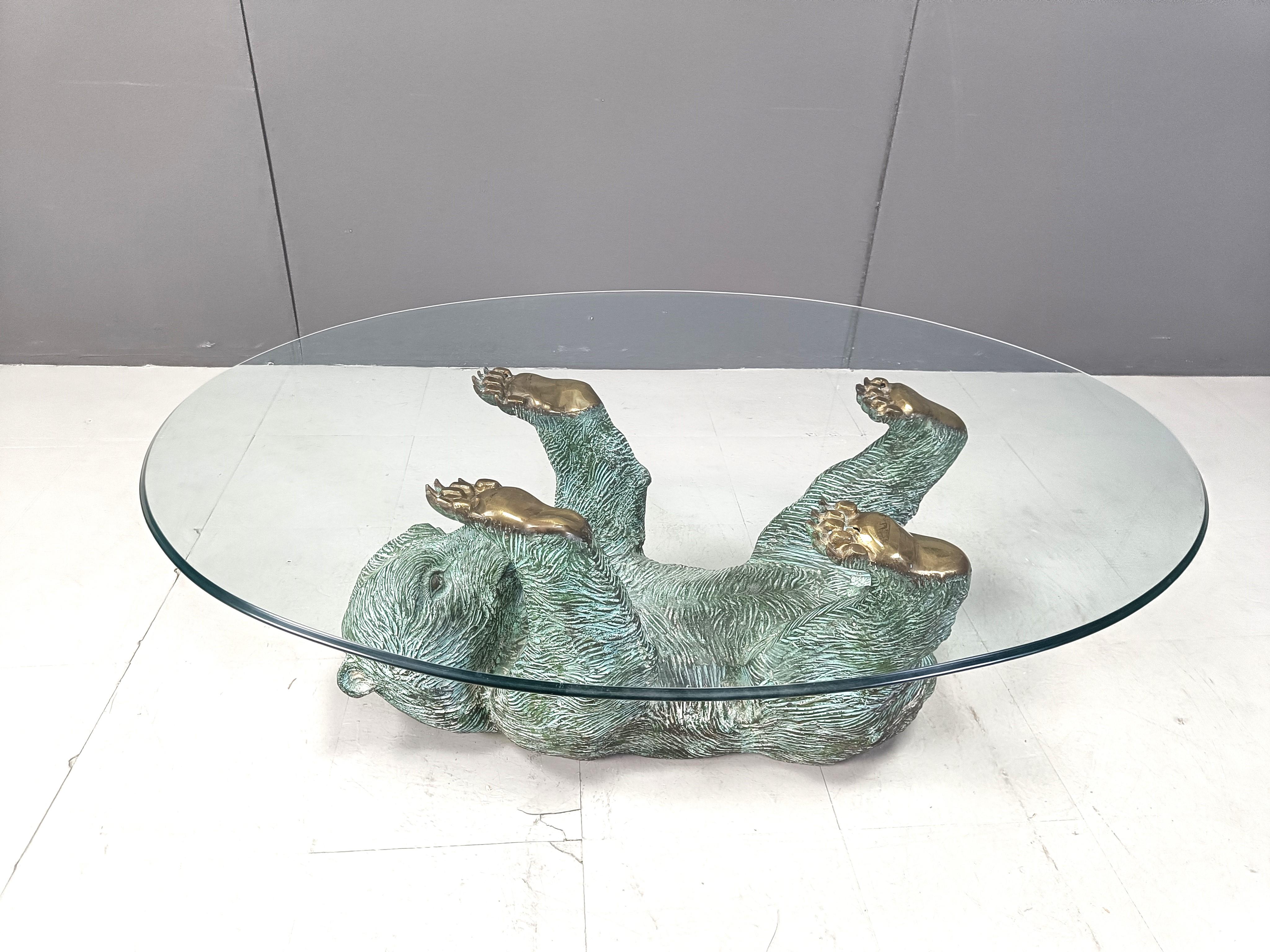 Hollywood Regency Brass Bear Coffee Table, 1970s