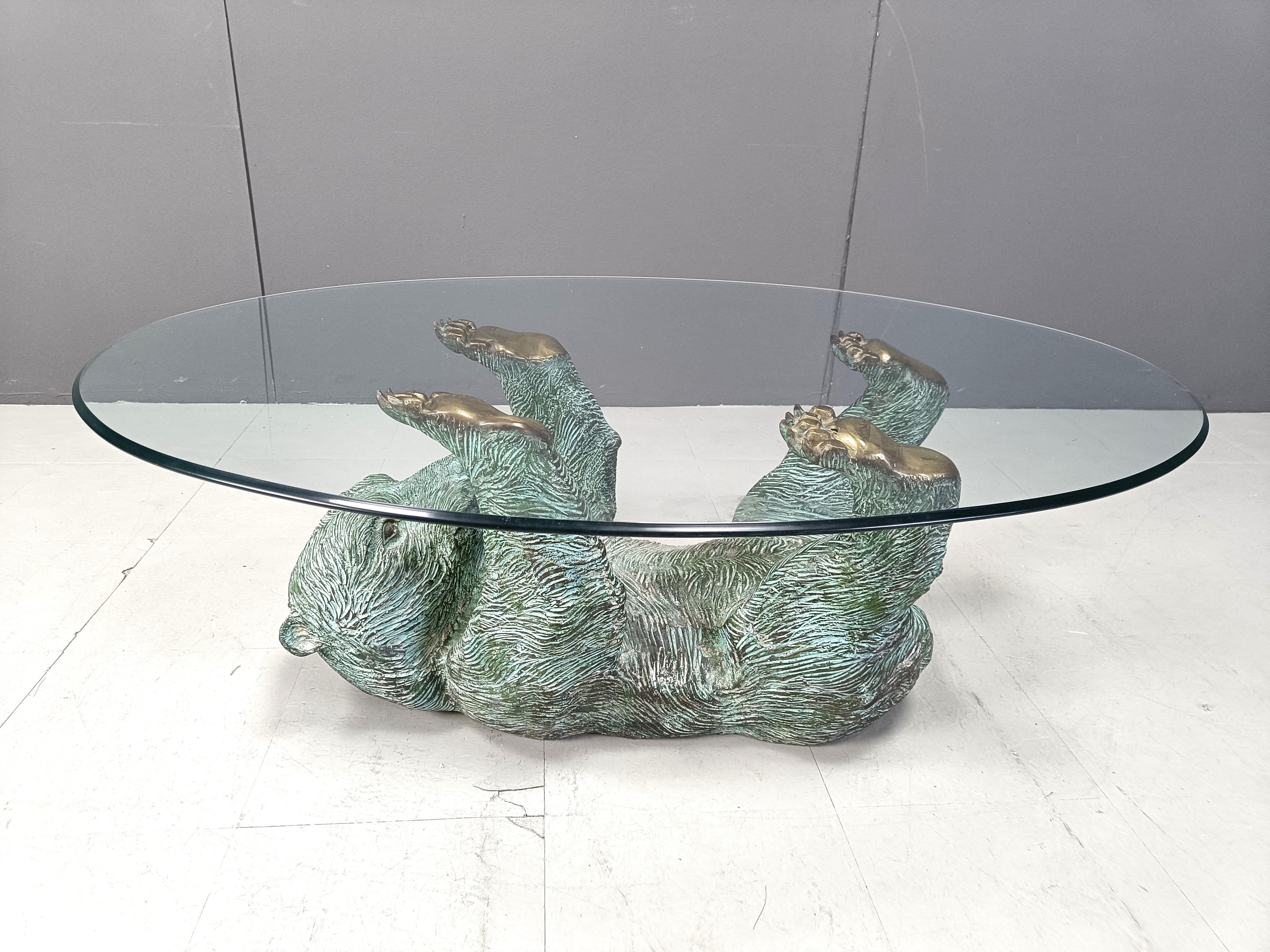 Belgian Brass Bear Coffee Table, 1970s