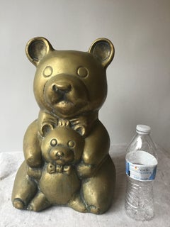 Brass Bear Holding Baby Bear Sculpture