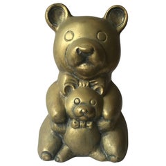 Brass Bear Holding Baby Bear Sculpture