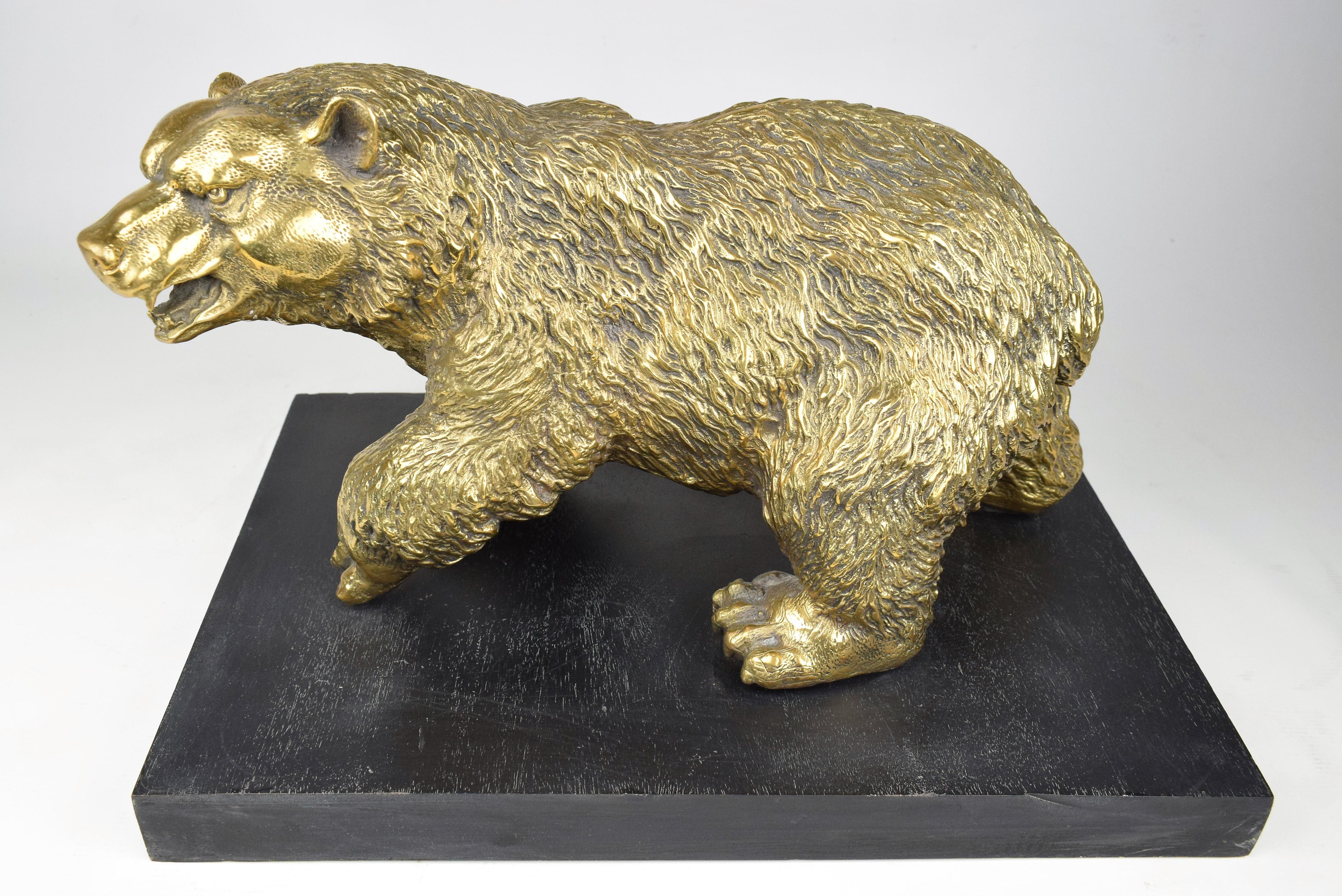 Carved Brass  Bear Sculpture