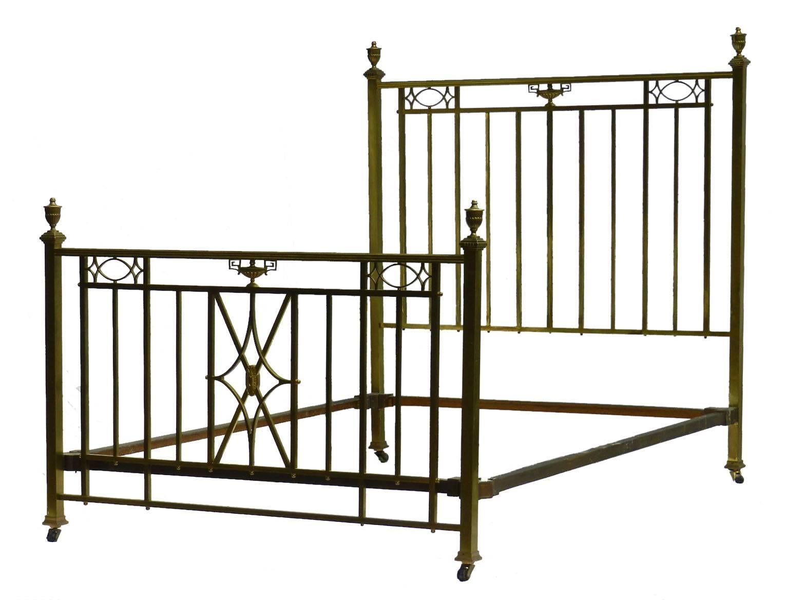 French, 19th century Empire brass bed
Rare US Queen UK King-size
Internal measurements to use with a standard base and mattress please ask if you need more info always happy to help
Width 150cm (60ins), length 202cm (81ins)
This bed frame dismantles