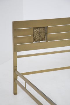 Brass Bed by Luciano Frigerio with Brass Sculpture