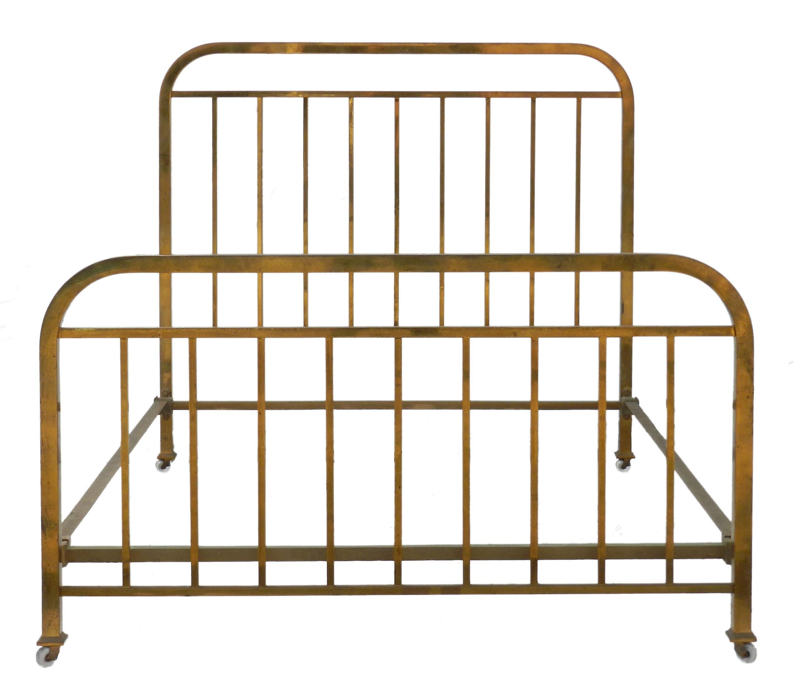 Brass Bed US Queen UK King Size Art Deco, French, c1930
The finish has signs of use and wear
This will take a US Queen or UK King size mattress either on wooden slats, Bunkie or shallow base.
This bed frame dismantles for shipping and placing in