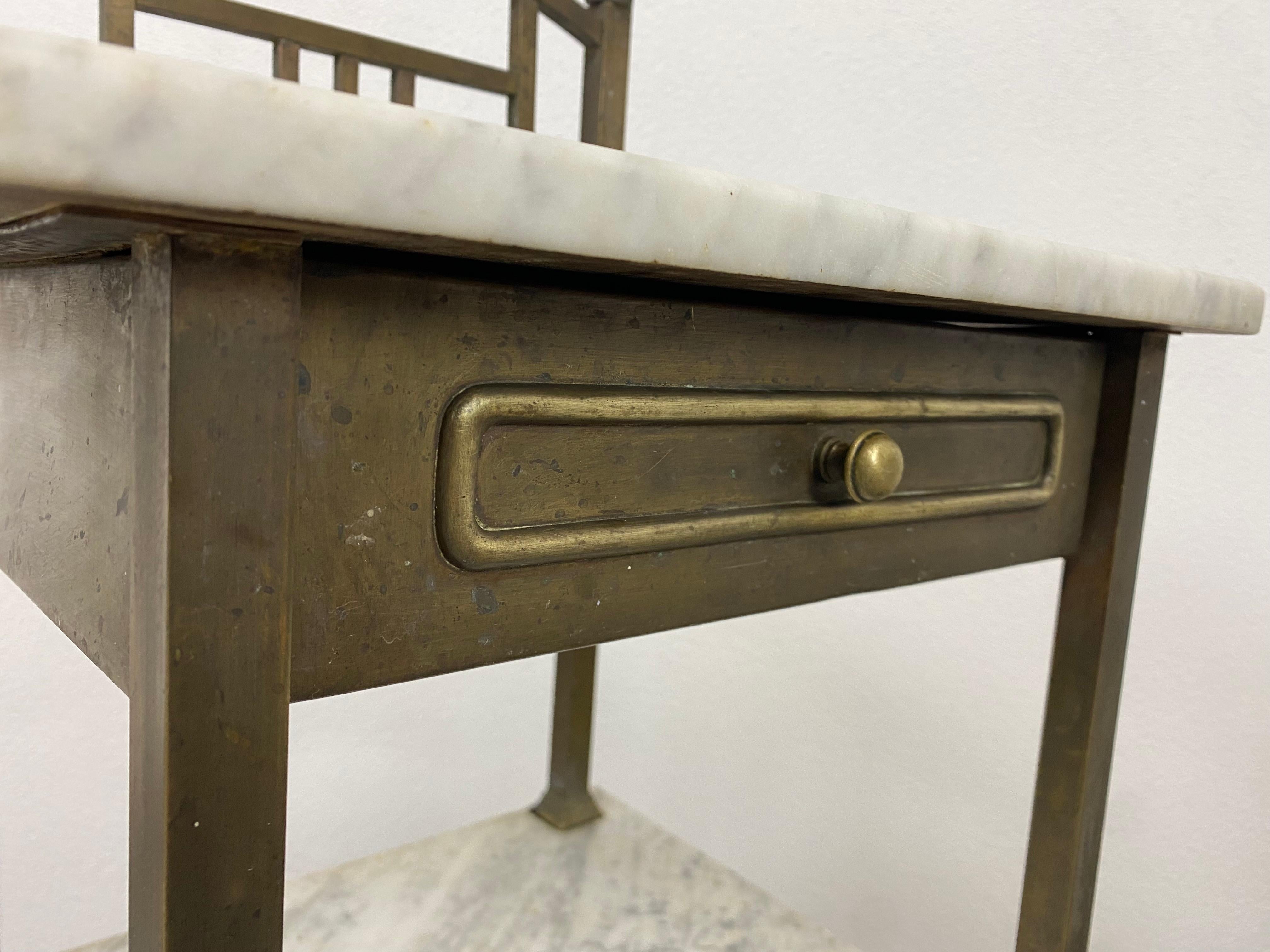 Slovak Brass Bedside Table with Marble Top For Sale