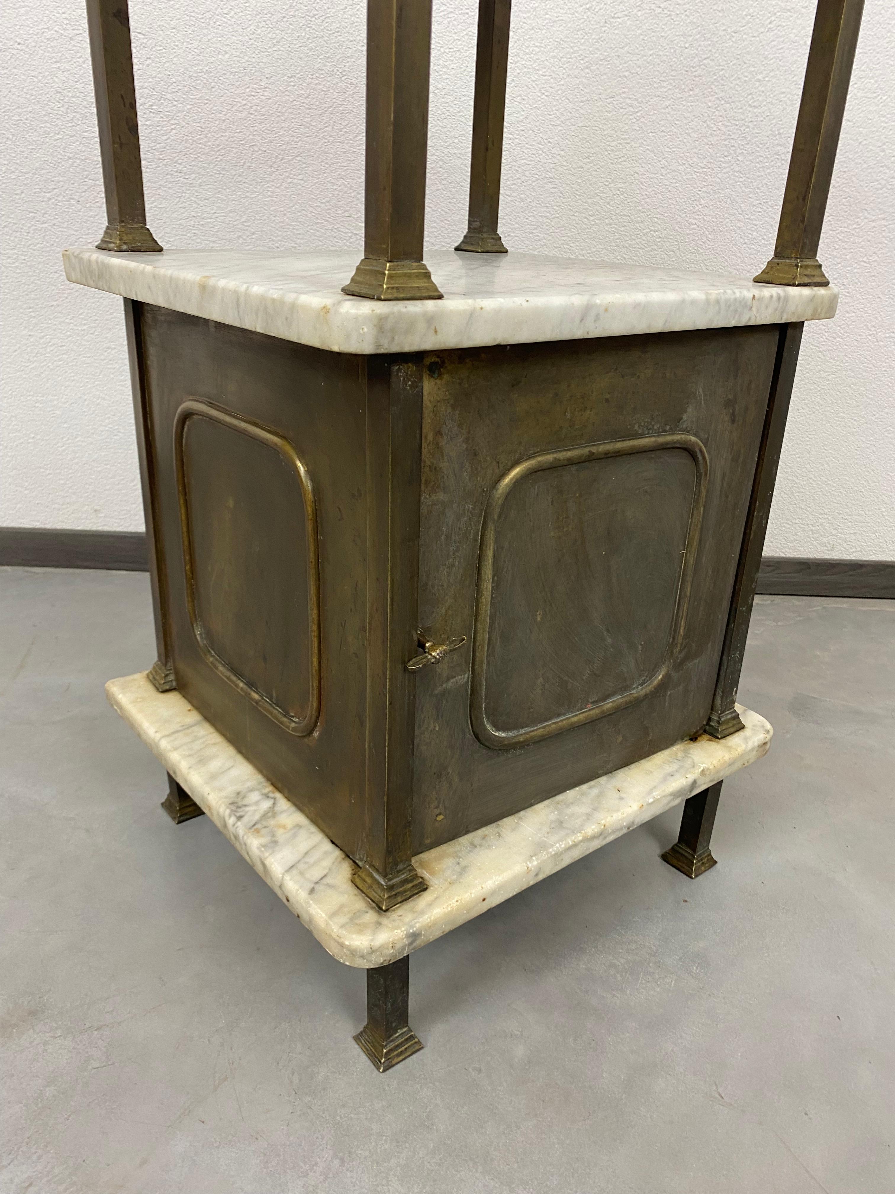 Early 20th Century Brass Bedside Table with Marble Top For Sale