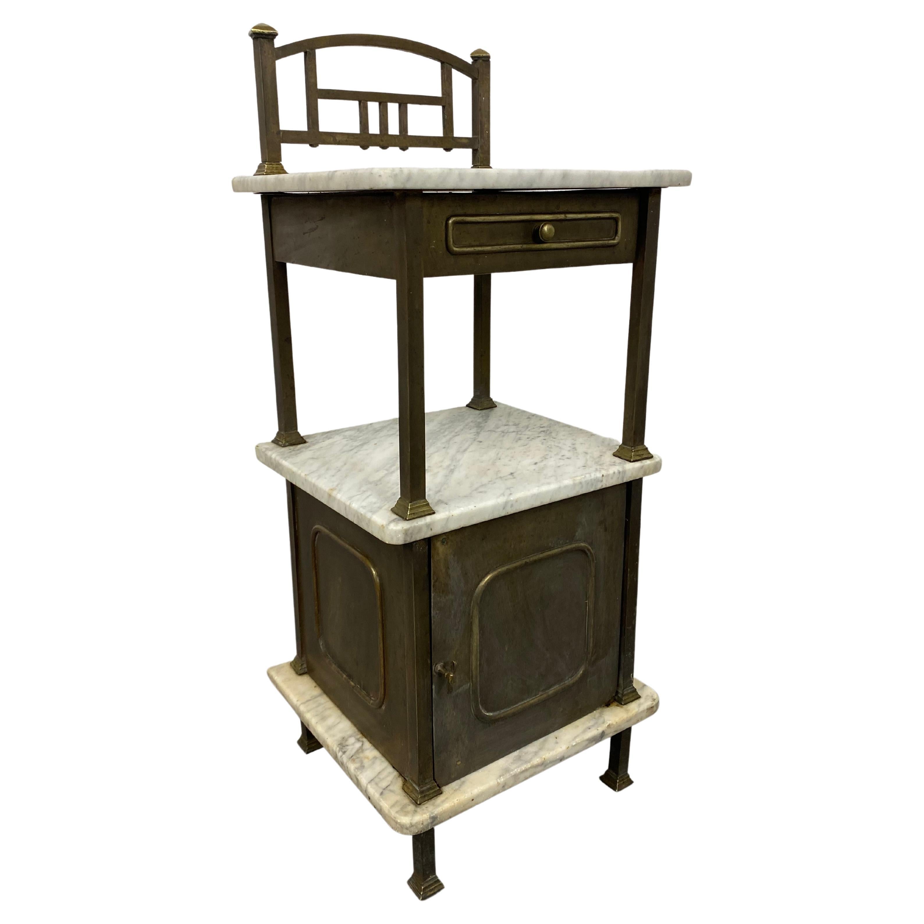 Brass Bedside Table with Marble Top For Sale