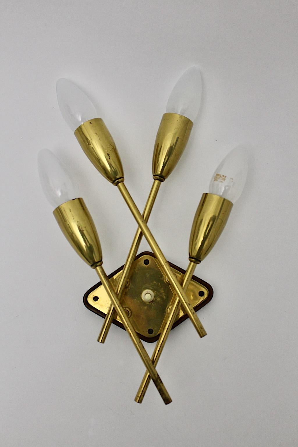 Brass Beech Mid-Century Modern Rupert Nikoll Sconce Wall Light, 1950s, Austria For Sale 5