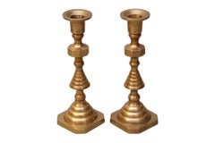 Brass Beehive Candlestick Holders, a Pair