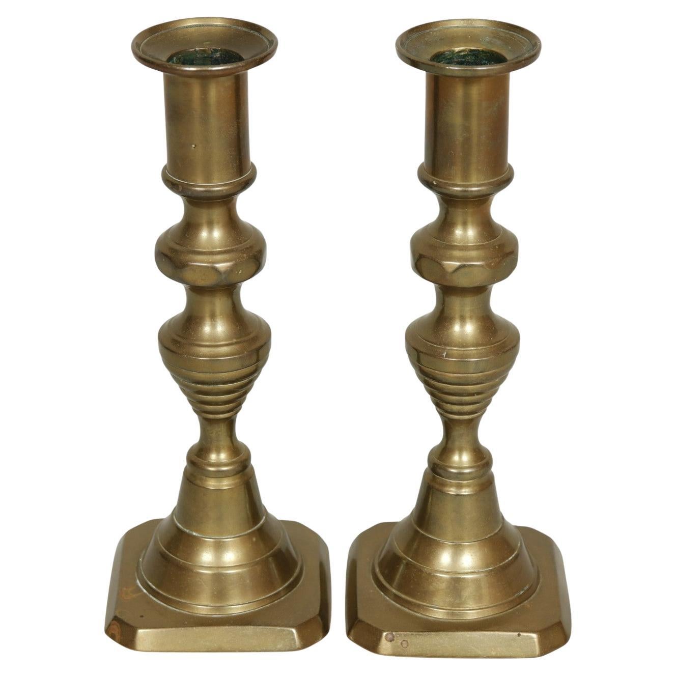 Brass Beehive Candlestick Holders, a Pair