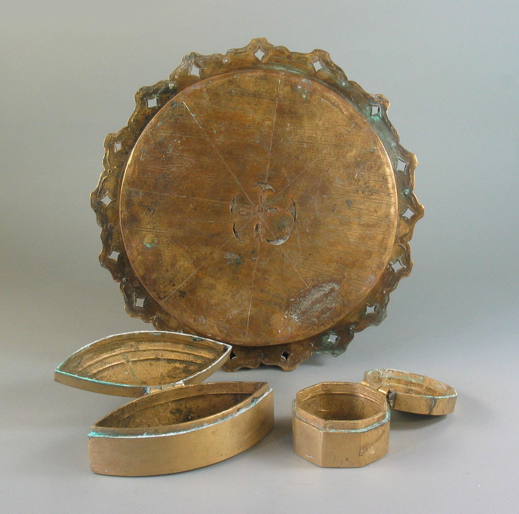 Brass Betel Nut Box & Cover together with Spitton and Brass Betel Nut Set 2