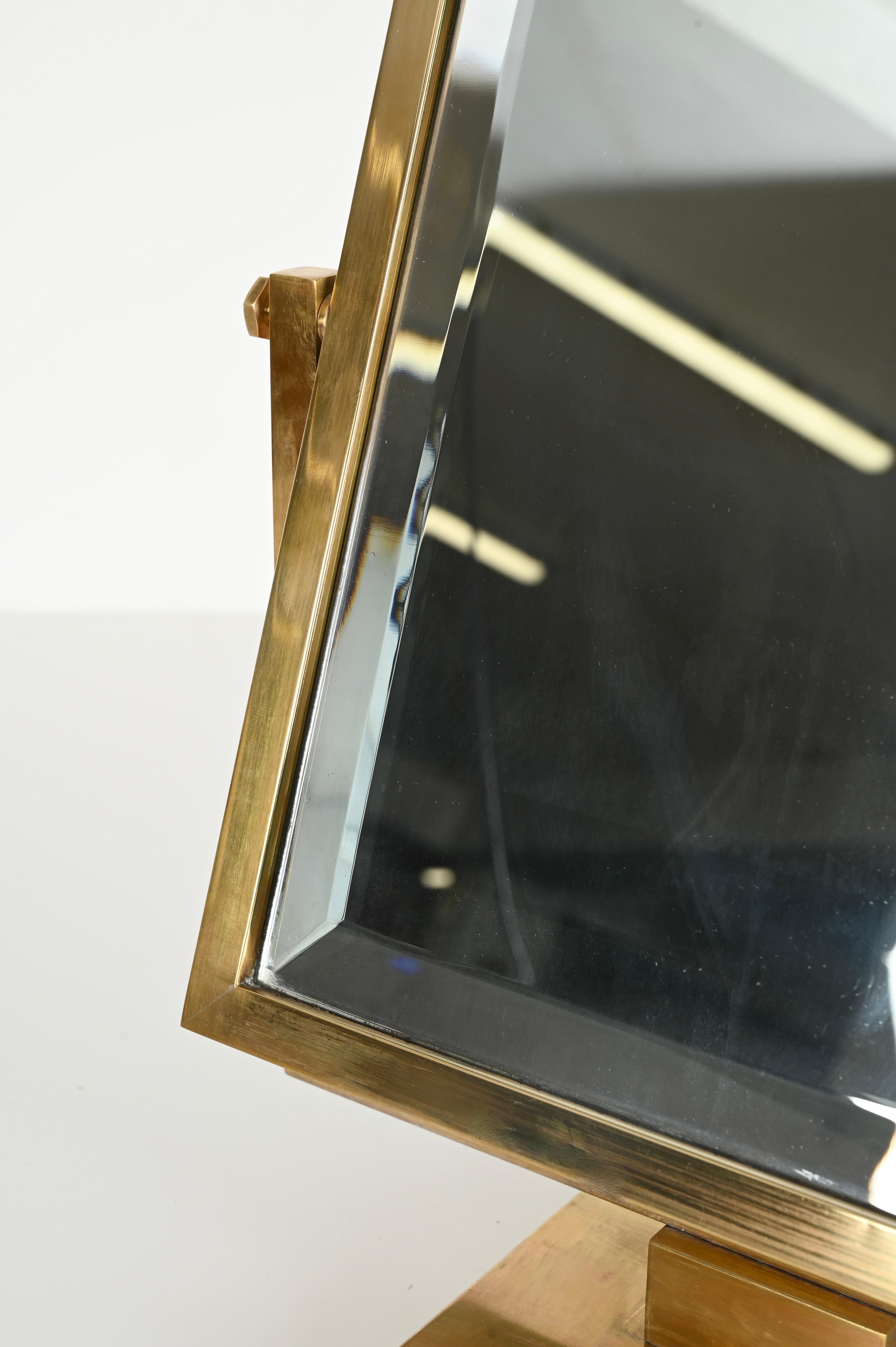 Brass Bevelled Adjustable Table Mirror, Fontana Arte Style, Italy 1950s 5