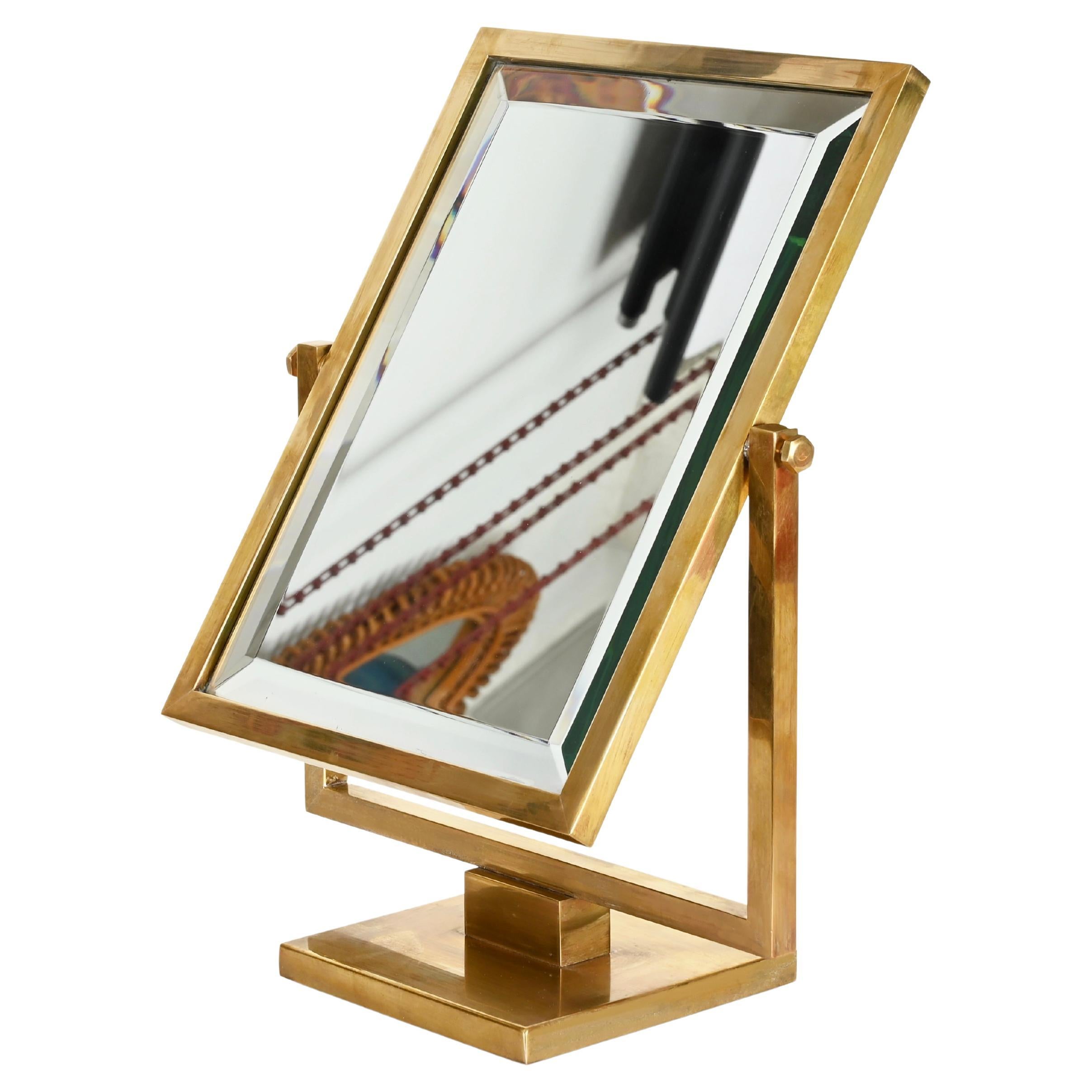 Brass Bevelled Adjustable Table Mirror, Fontana Arte Style, Italy 1950s 6