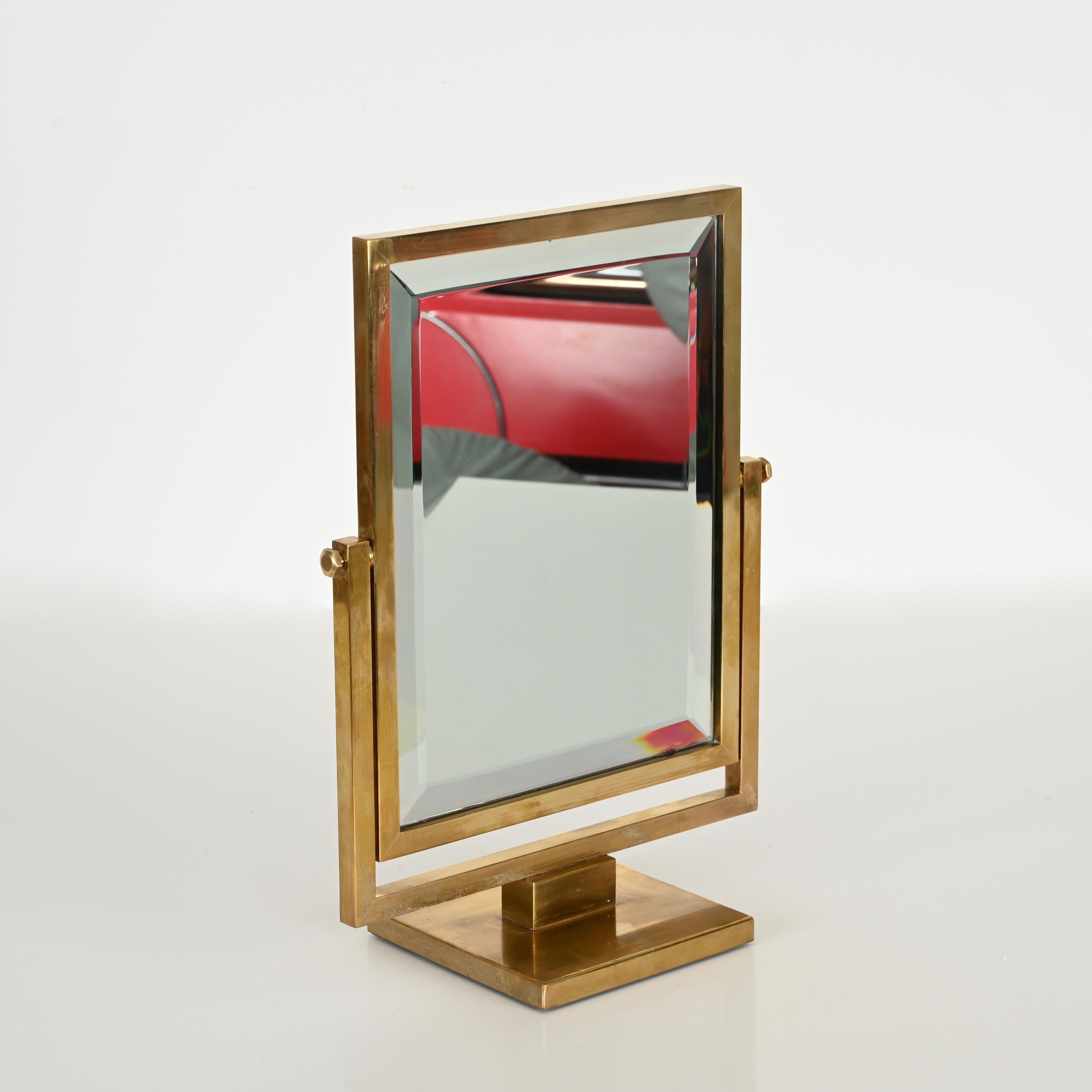 Brass Bevelled Adjustable Table Mirror, Fontana Arte Style, Italy 1950s 8