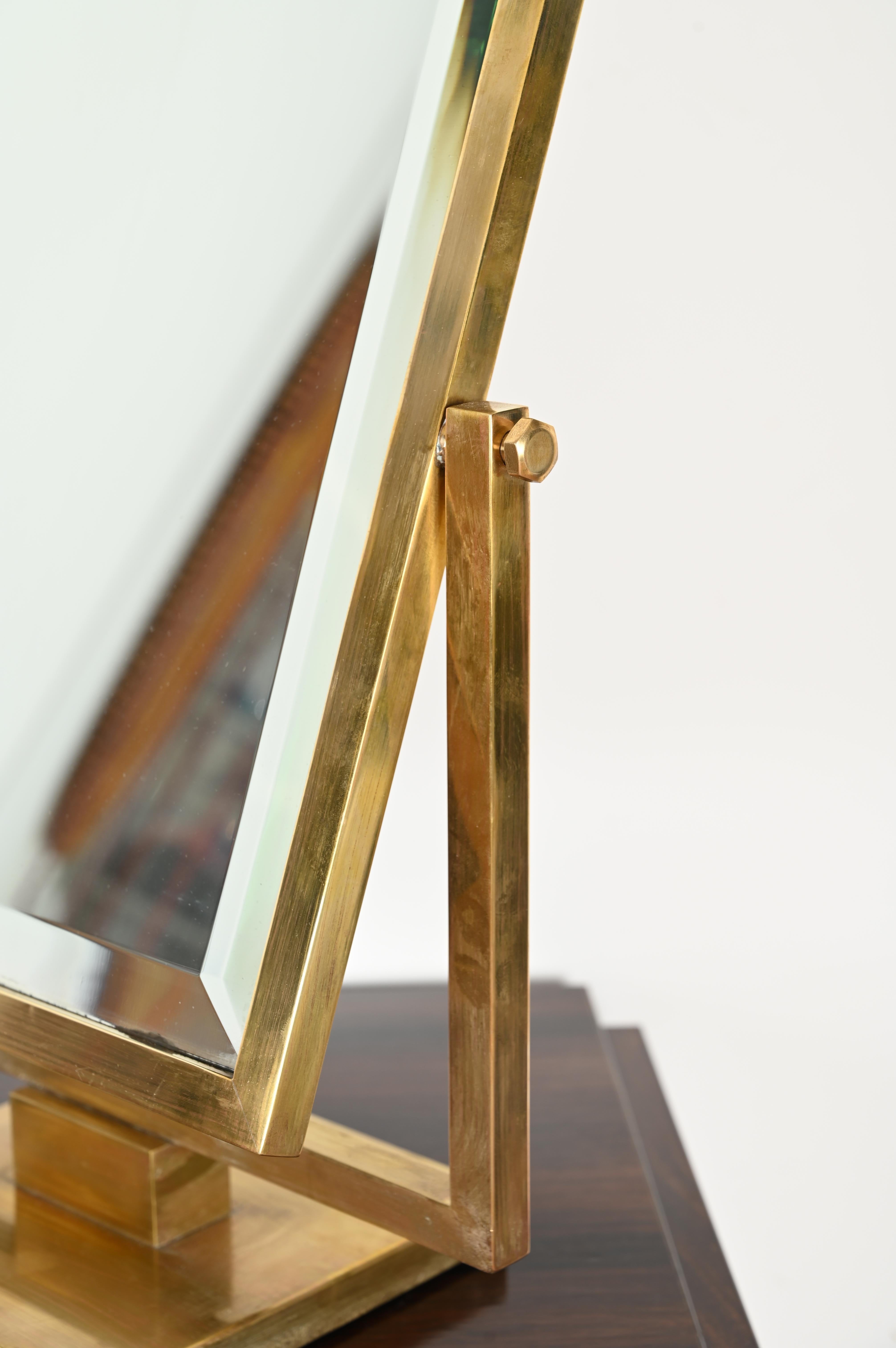 Brass Bevelled Adjustable Table Mirror, Fontana Arte Style, Italy 1950s 12