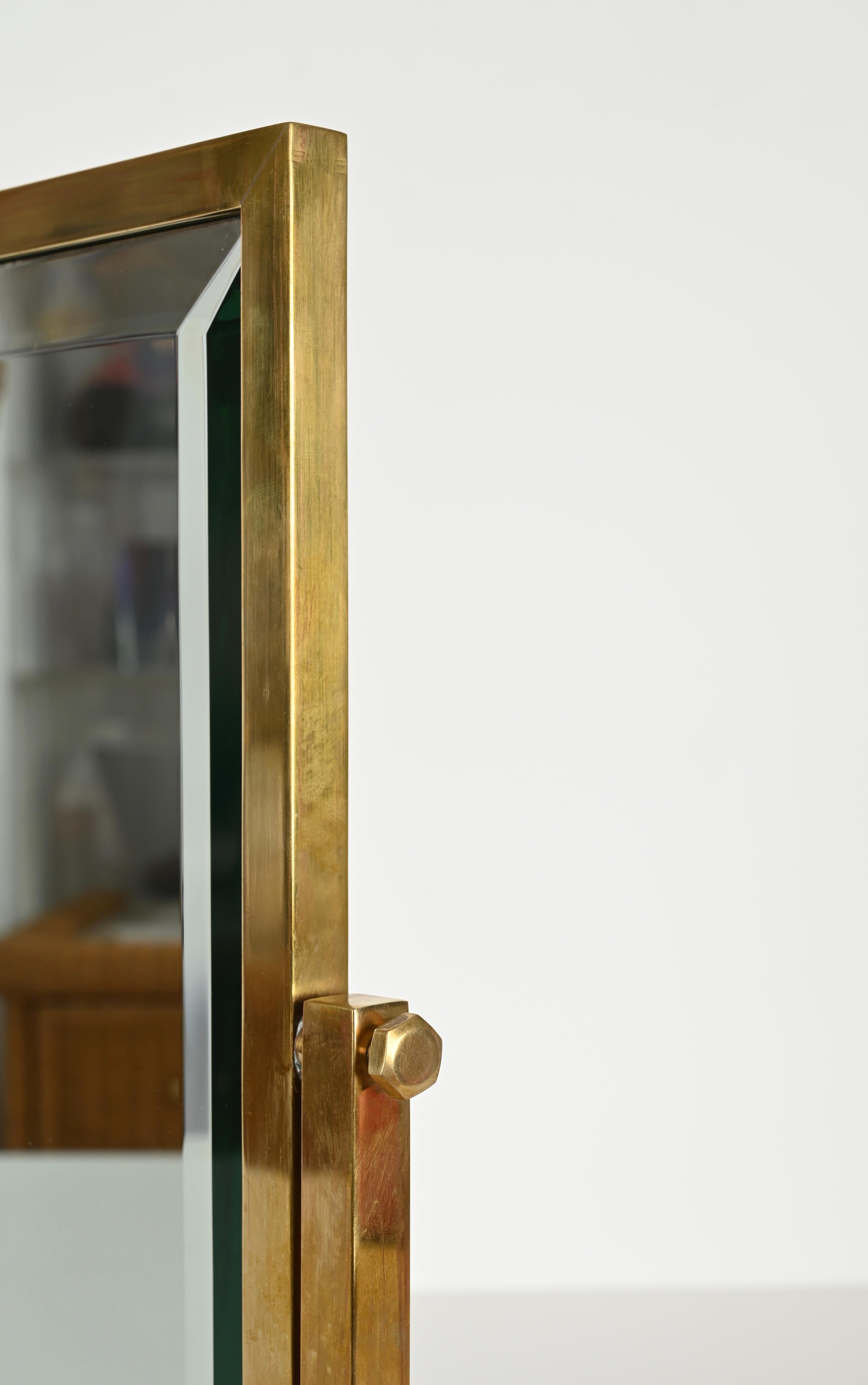 Brass Bevelled Adjustable Table Mirror, Fontana Arte Style, Italy 1950s In Good Condition In Roma, IT
