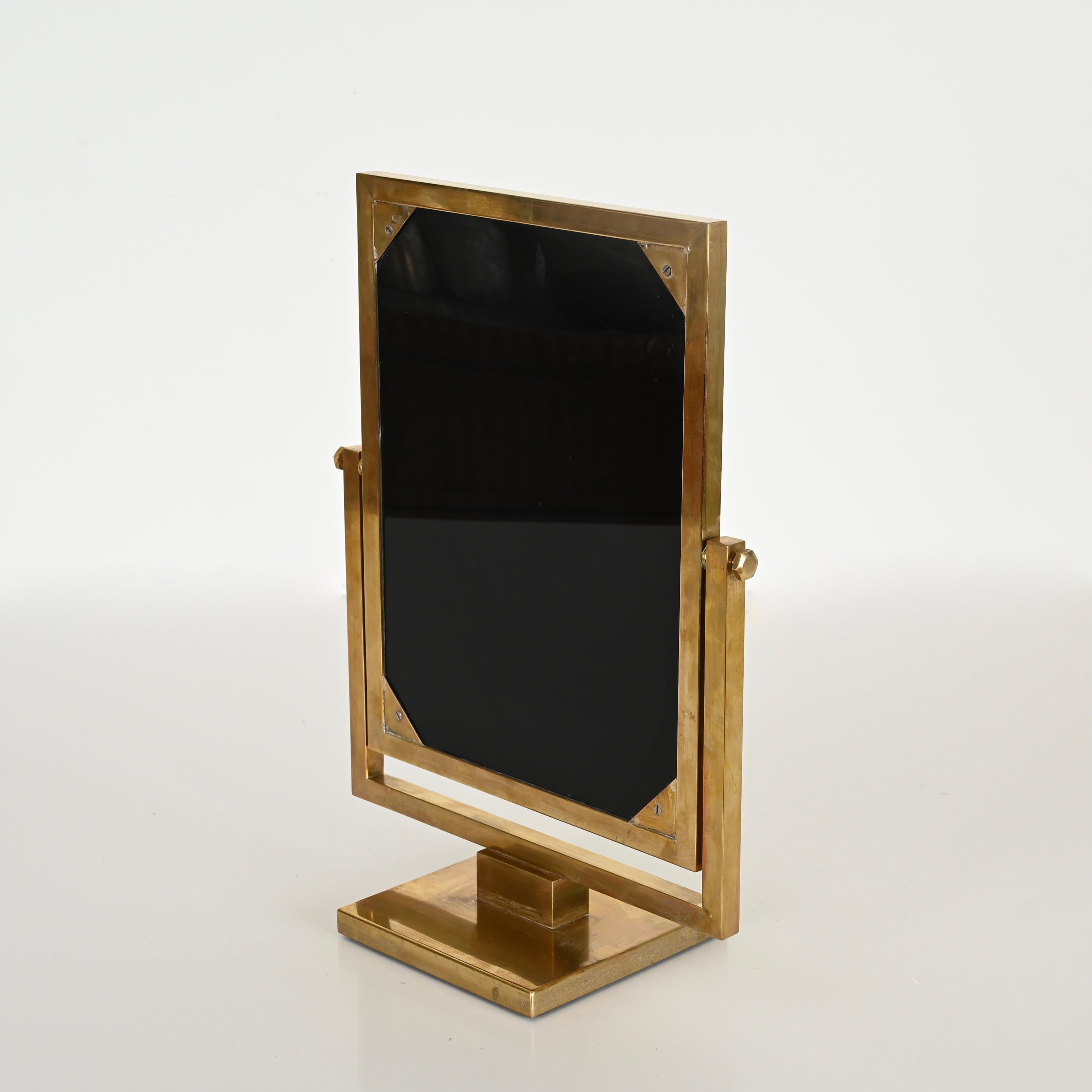 Brass Bevelled Adjustable Table Mirror, Fontana Arte Style, Italy 1950s 1
