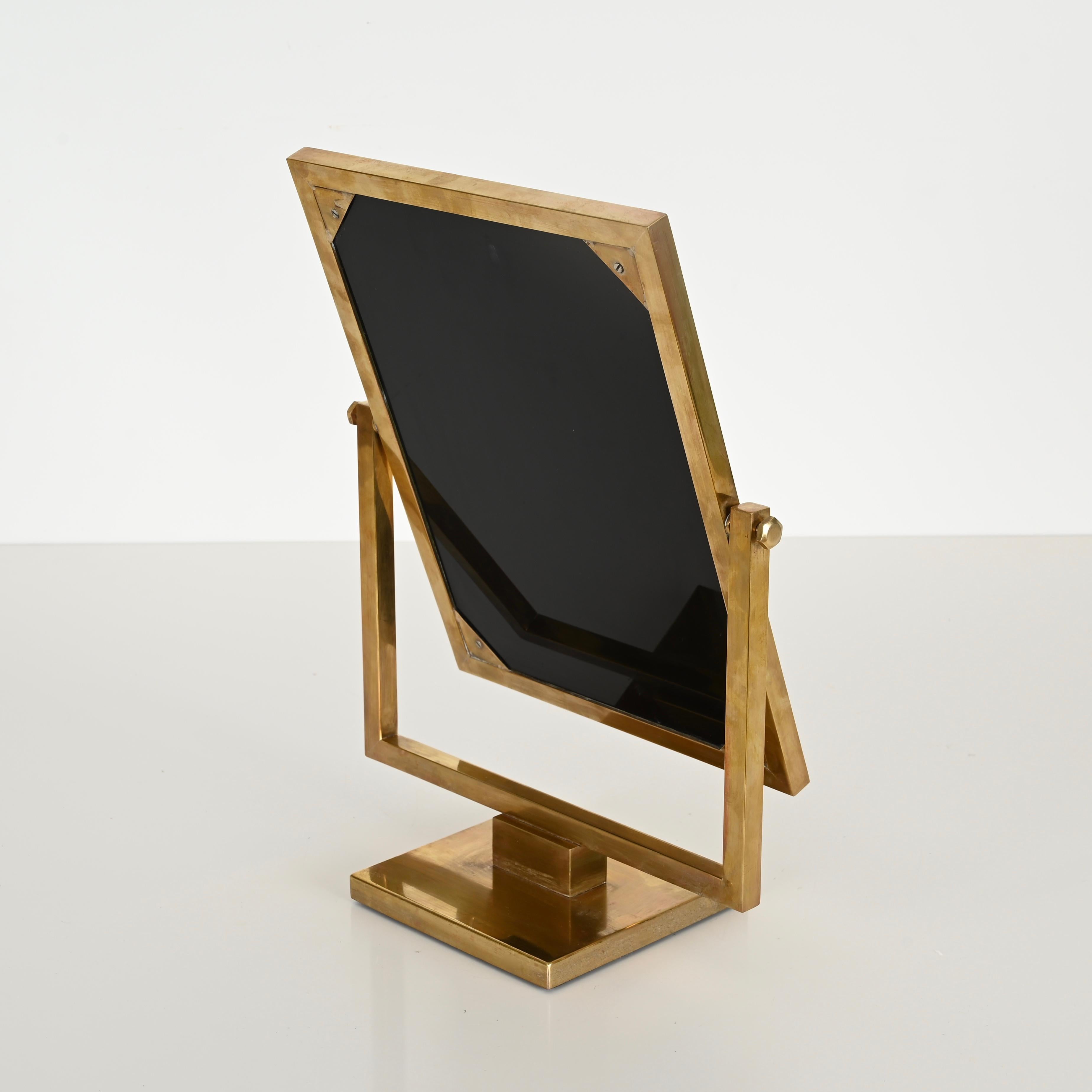 Brass Bevelled Adjustable Table Mirror, Fontana Arte Style, Italy 1950s 2
