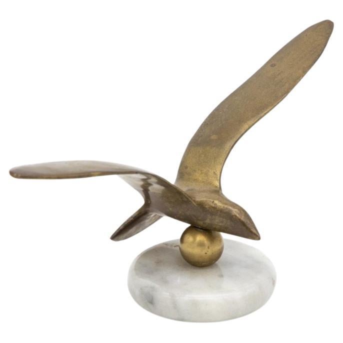 Brass Bird in Flight on Marble Base