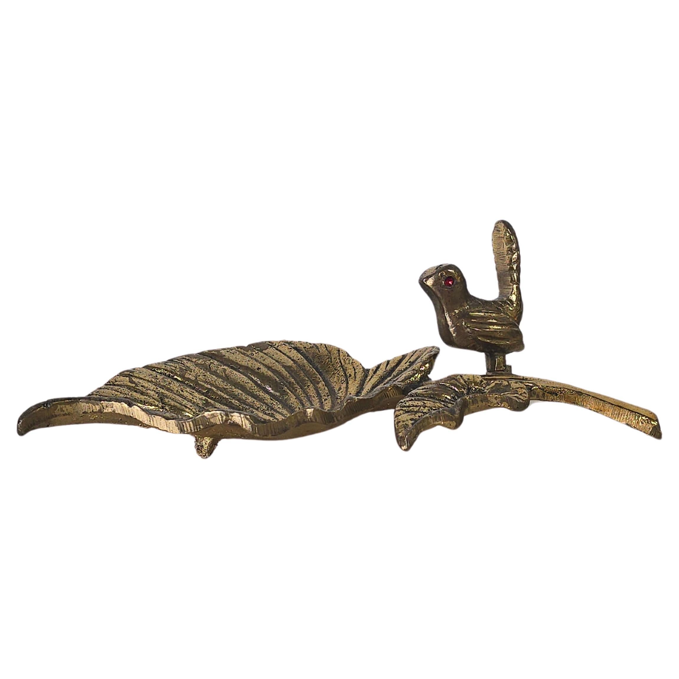 Brass Bird On Leaf Decorative Trinket Bowl